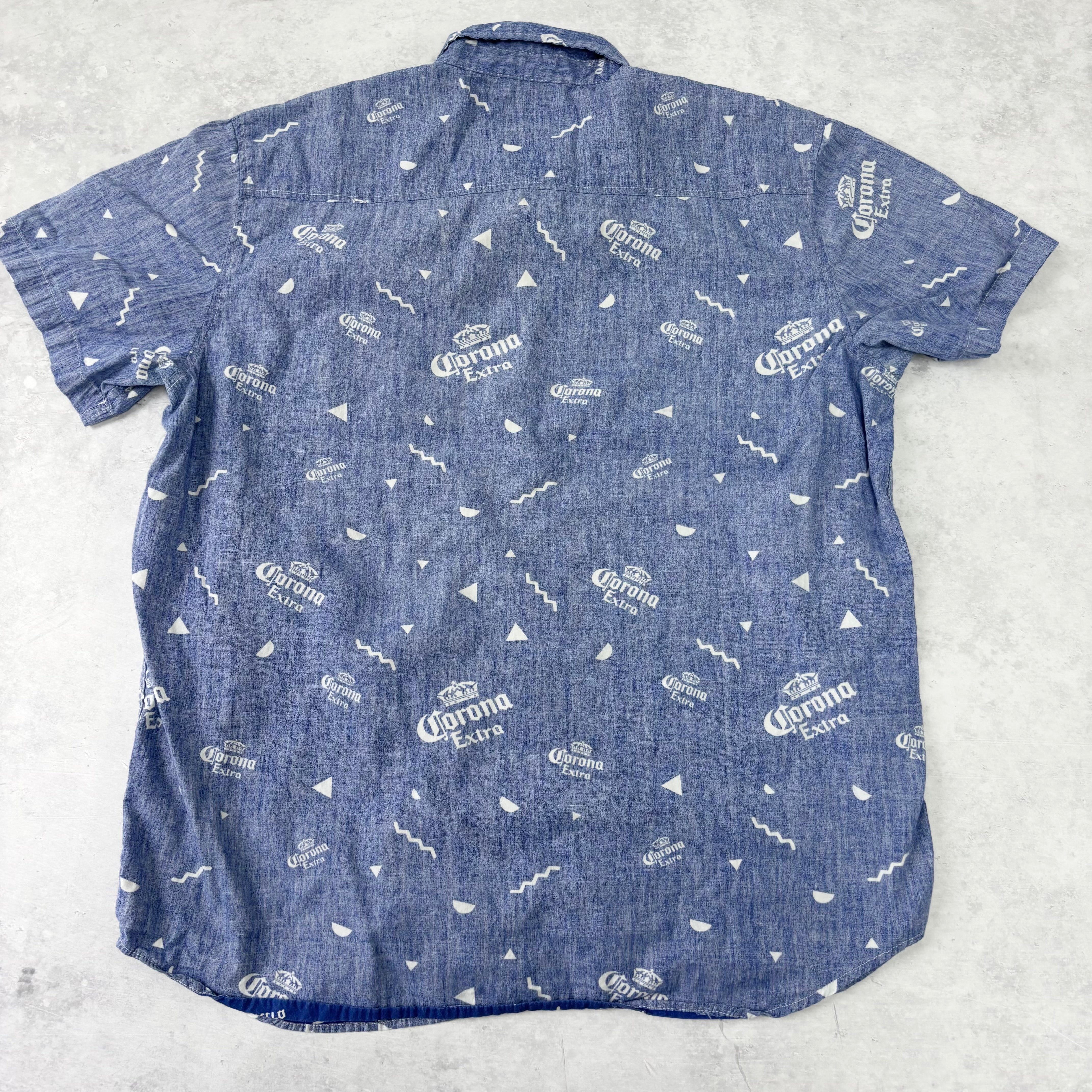 Corona Hawaiian Shirt Mens XL Blue Short Sleeve Beer Cotton (E)