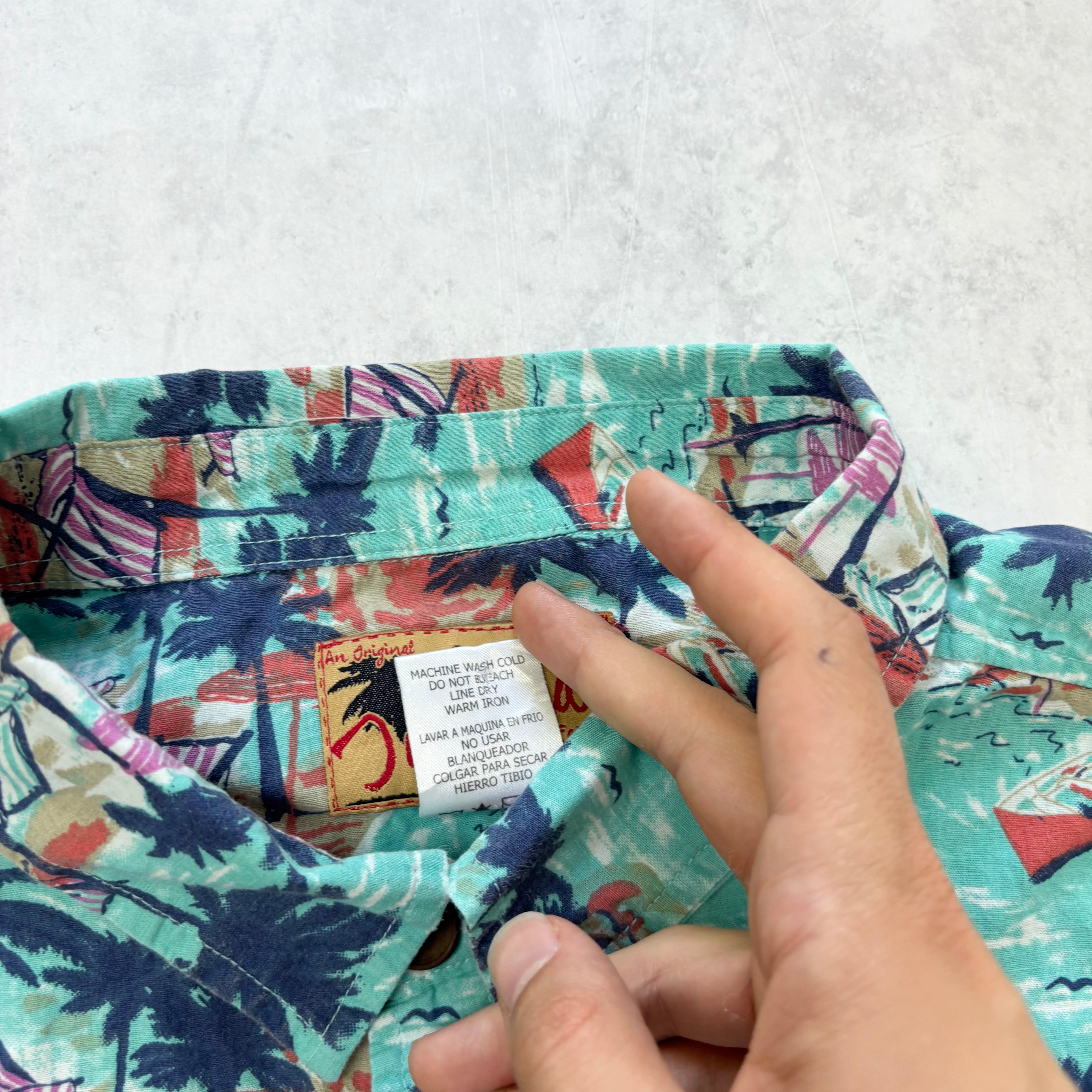 Hawaiian Shirt Mens Large Blue Floral Aloha Short Sleeve Cotton (E)