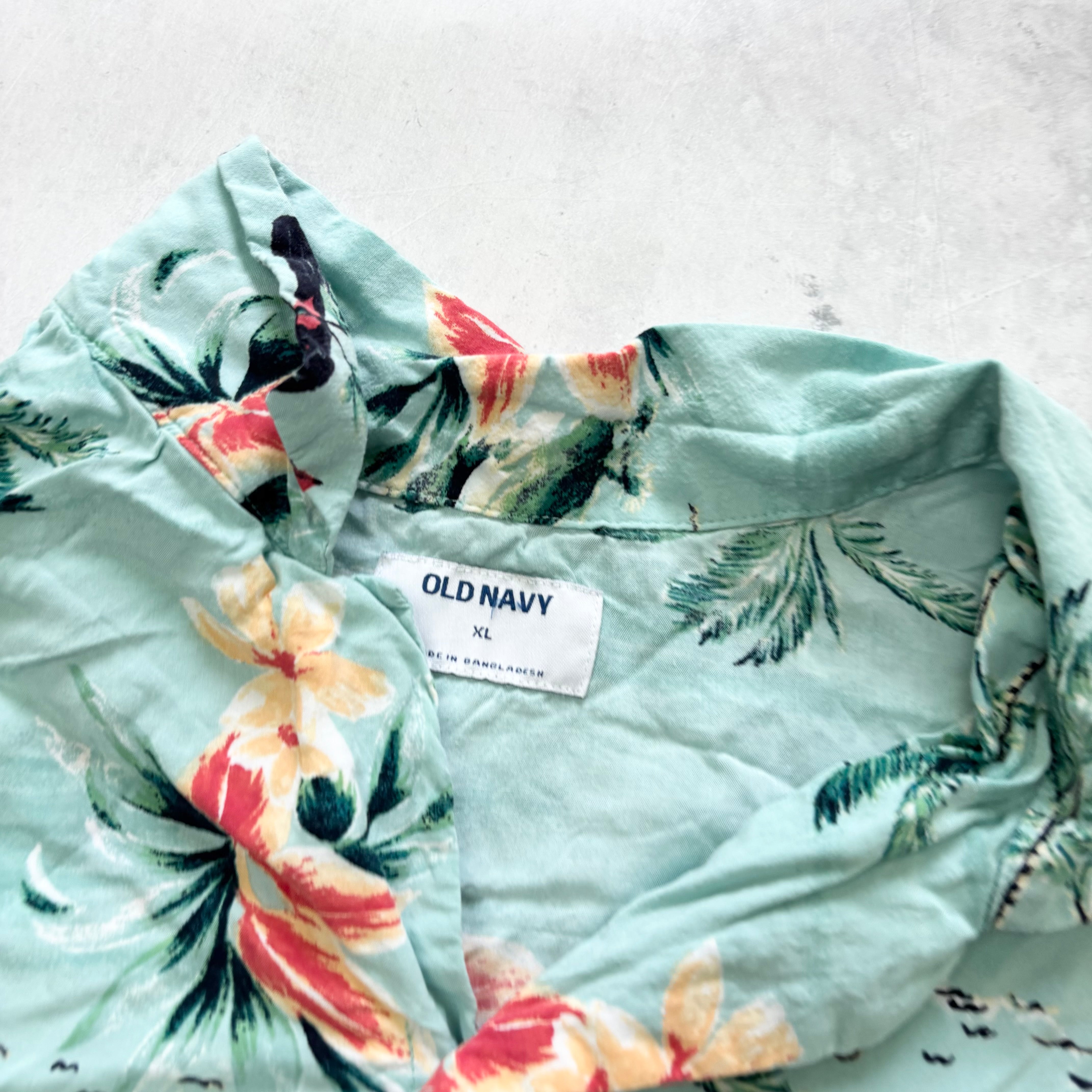 Hawaiian Shirt Mens XL Blue Floral Aloha Short Sleeve Rayon (E)