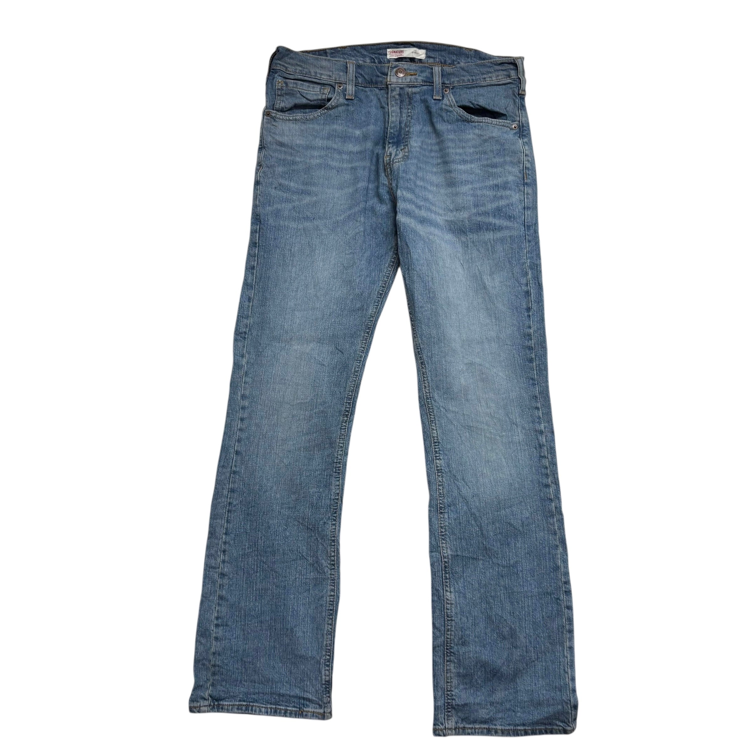 Levis Signature Jeans W32 L32 Mens Mid Blue Regular Bootcut Stretch Denim (E)