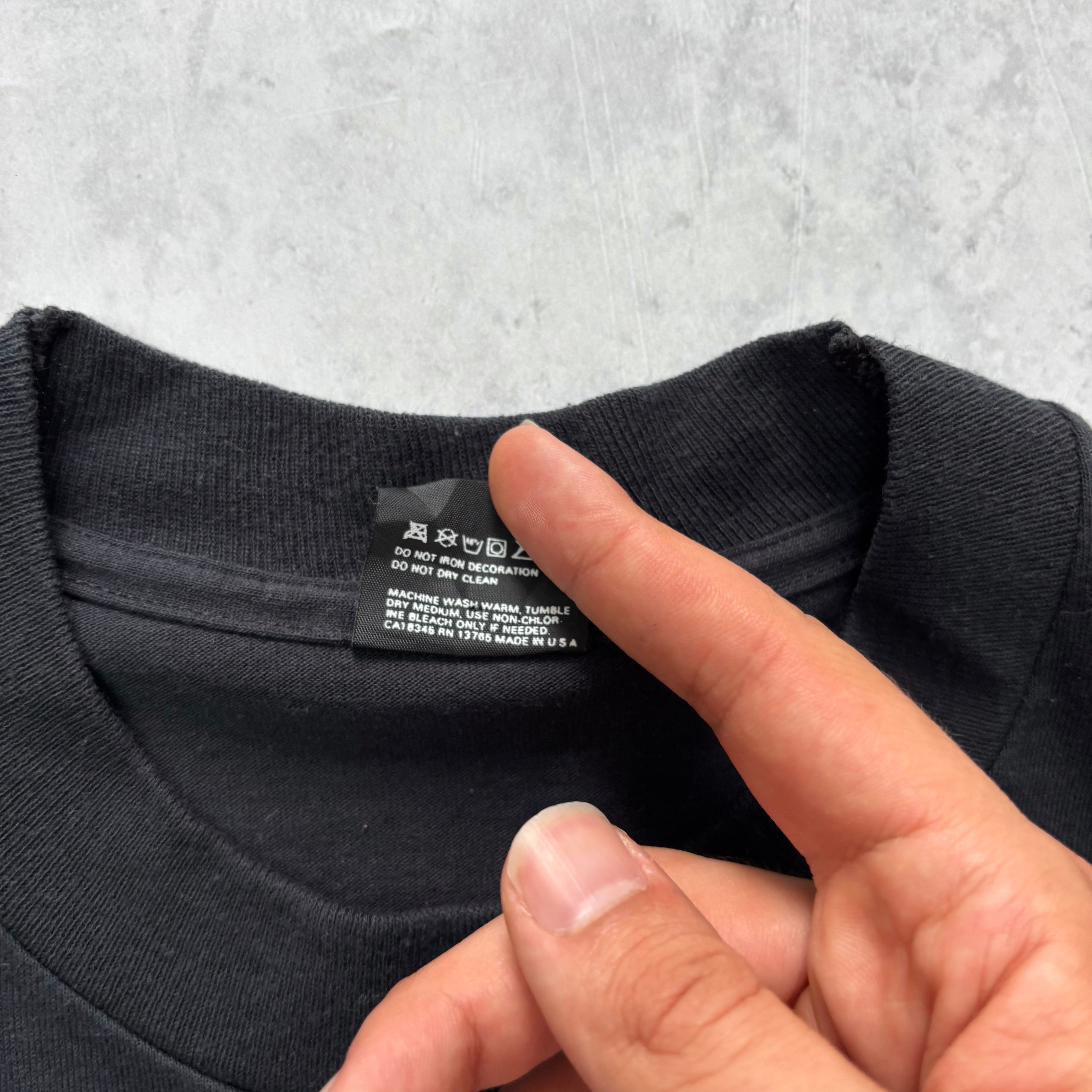 Vintage T Shirt Mens Small Black Single Stitch Graphic Print 90s Baseball