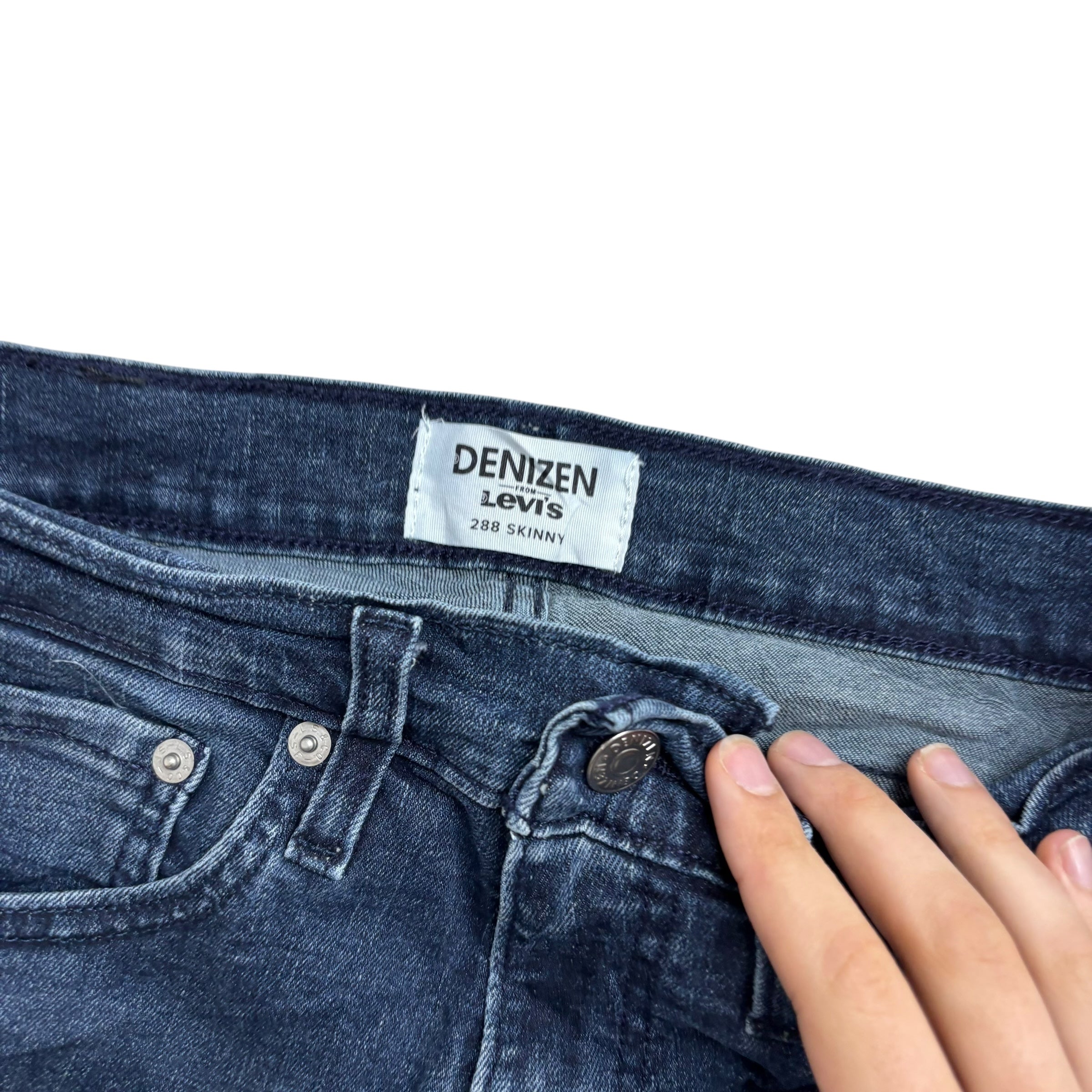 Levis Denizen Jeans W28 L30 Mens Navy Blue Skinny Fit Stretch Denim (E)