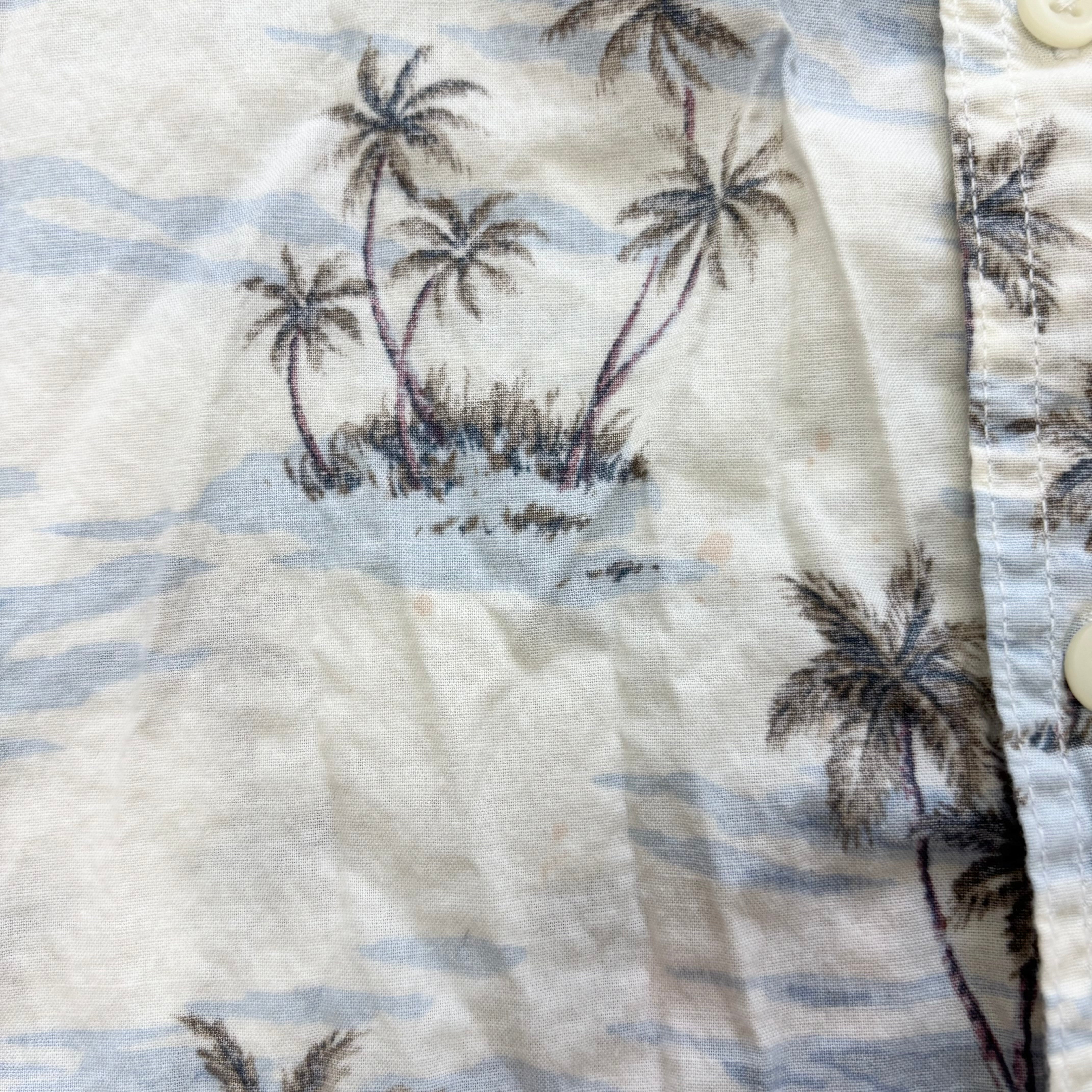 American Eagle Hawaiian Shirt Mens Large White Short Sleeve Cotton Slim Fit