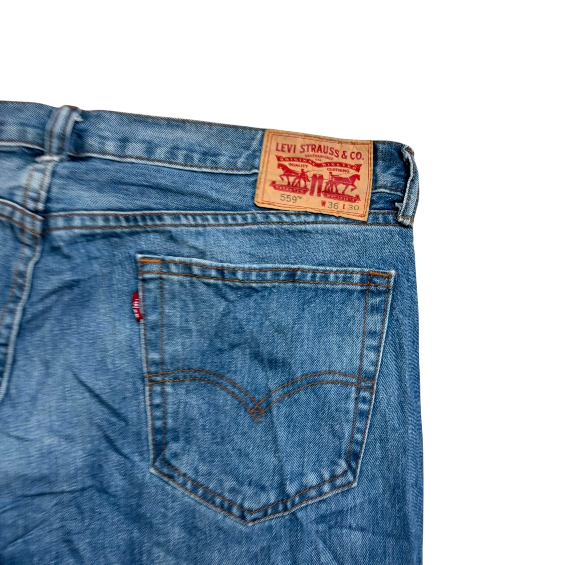 Levis 559 Jeans W36 L30 Mens Mid Blue Baggy Relaxed Straight Fit Denim (E)