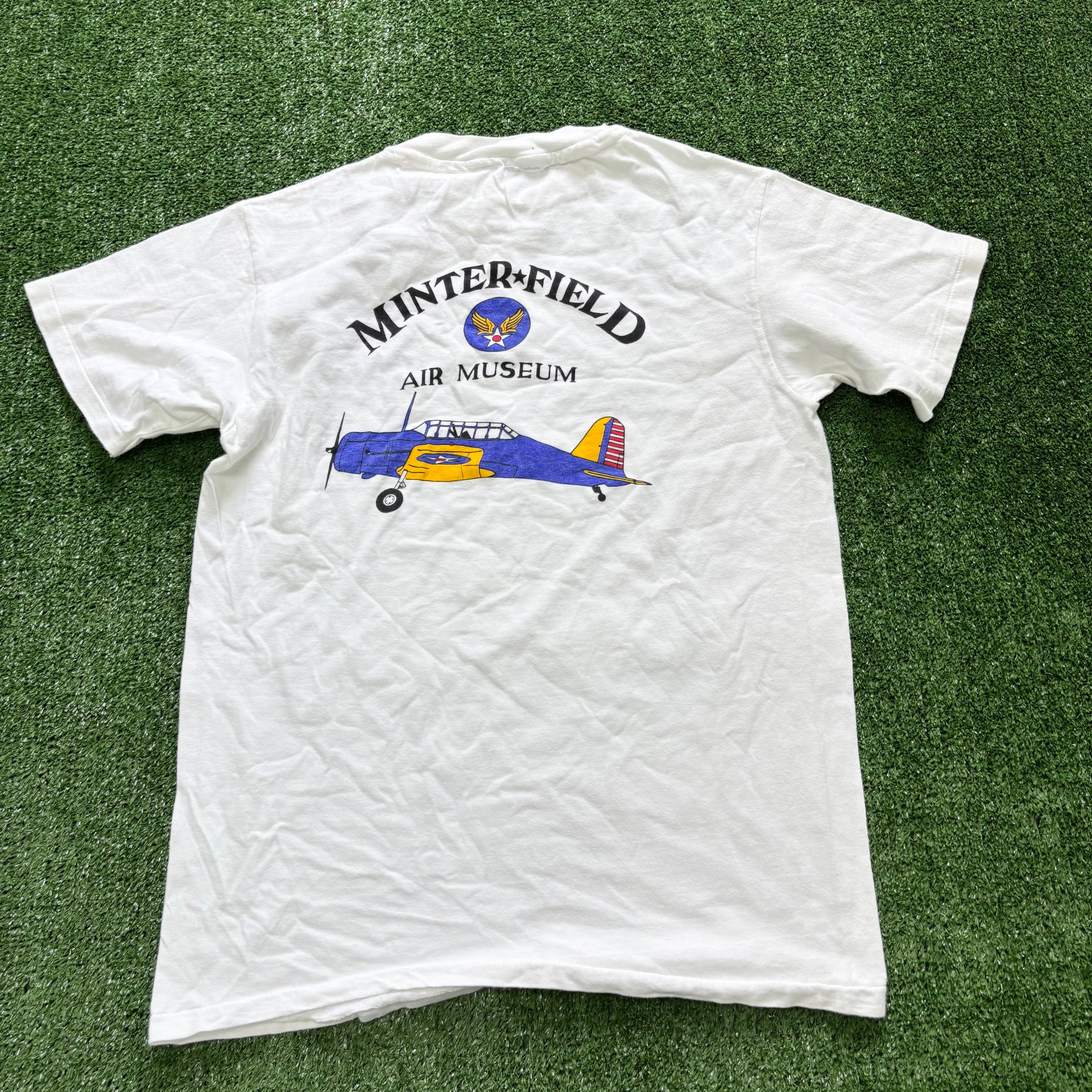 Vintage T Shirt Mens Small White Single Stitch Graphic Print 90s USA Planes (E)