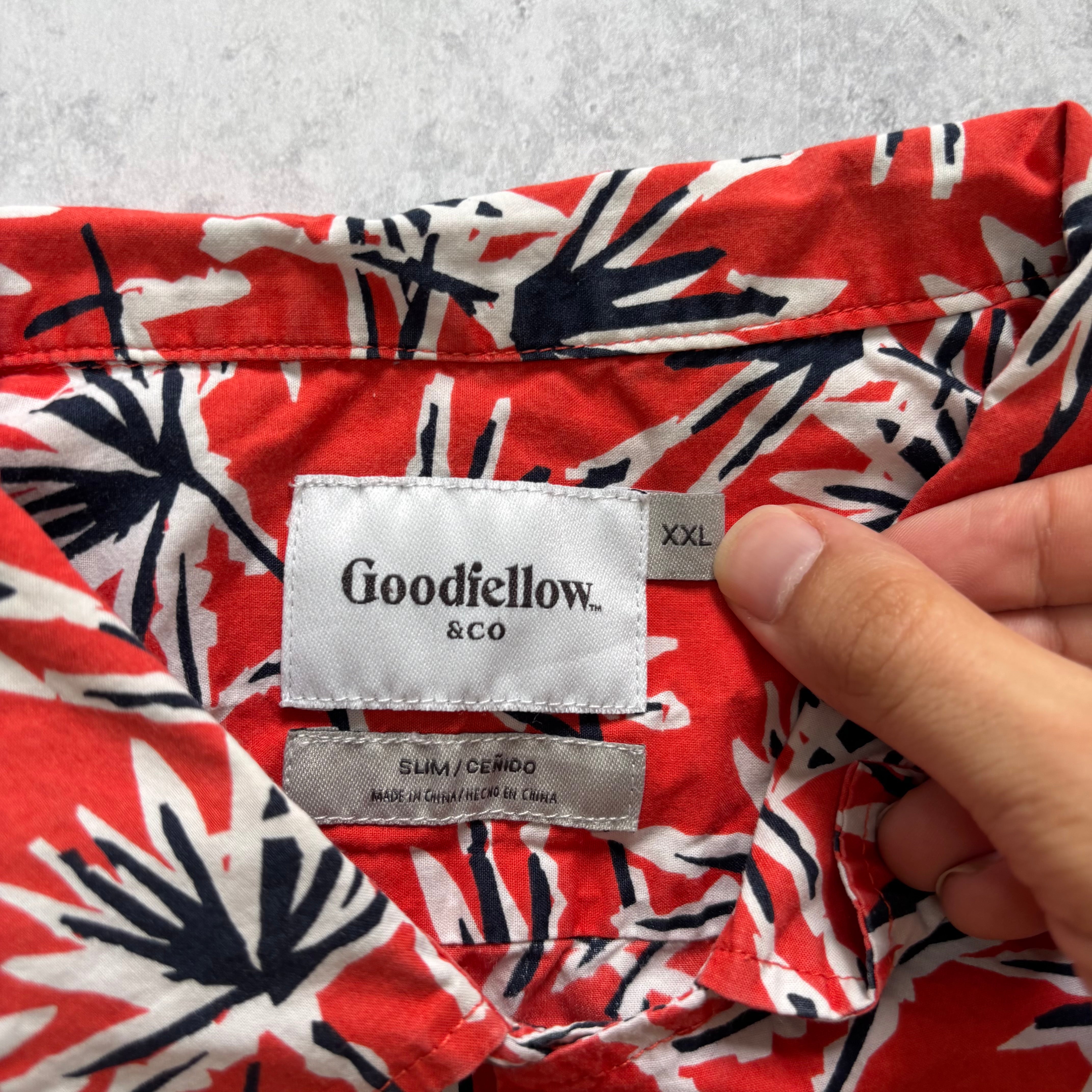 Hawaiian Shirt Mens XXL Red Floral Aloha Short Sleeve Cotton Slim Fit (E)