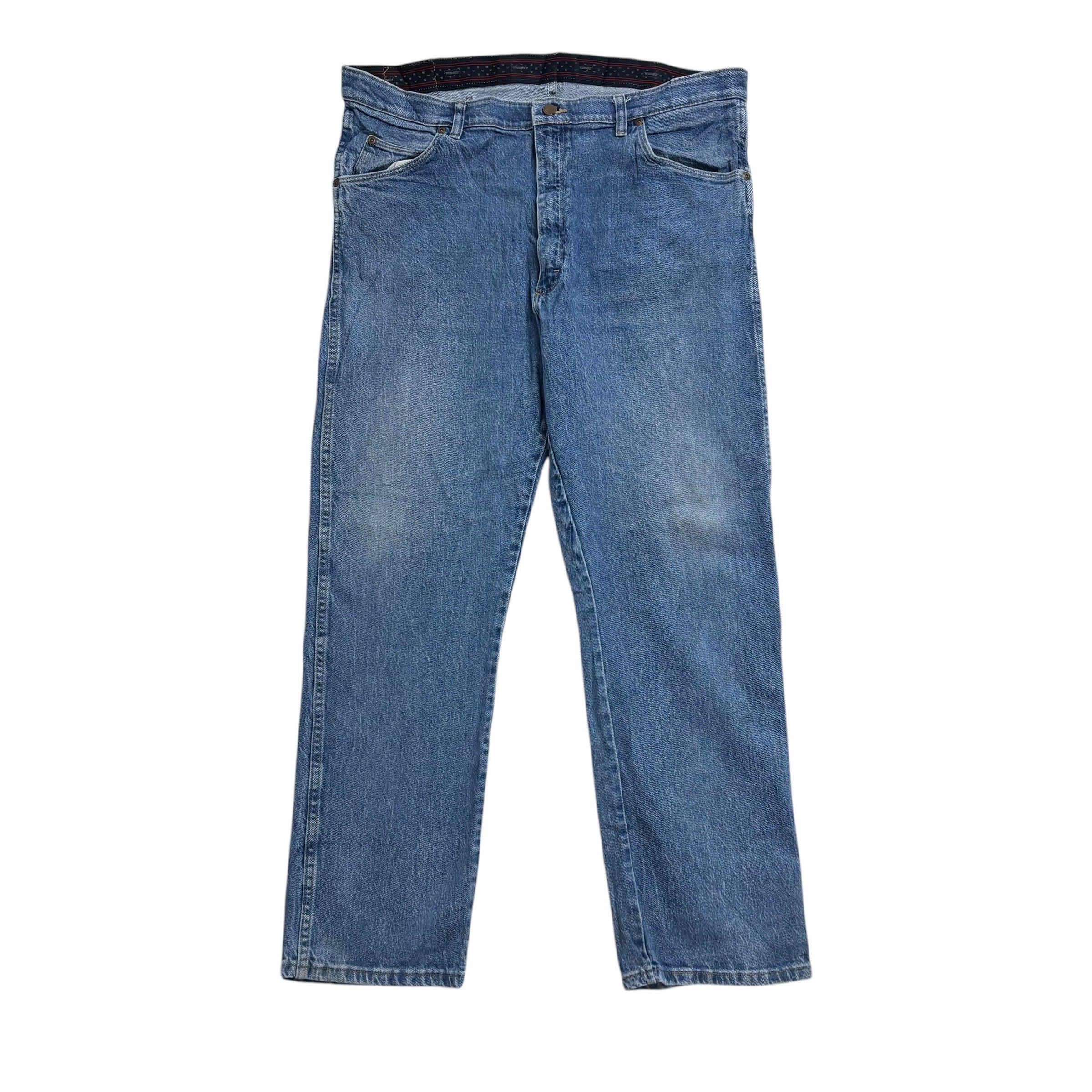 Wrangler Jeans W38 L30 Mens Mid Blue Regular Straight Fit Stretch Denim (E)