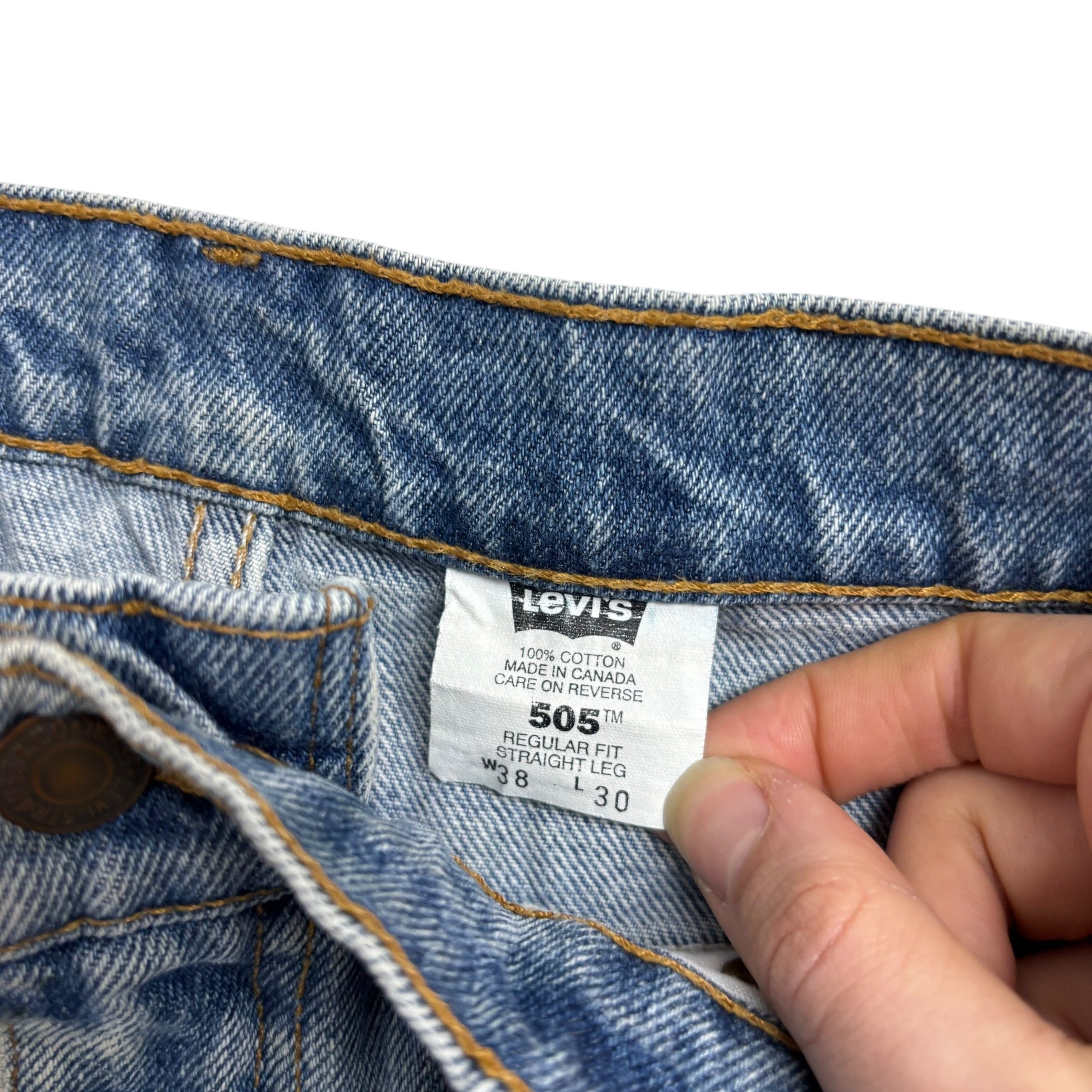 Levis 505 Jeans W38 L30 Mens Mid Blue Regular Straight Fit Vintage 90s Denim