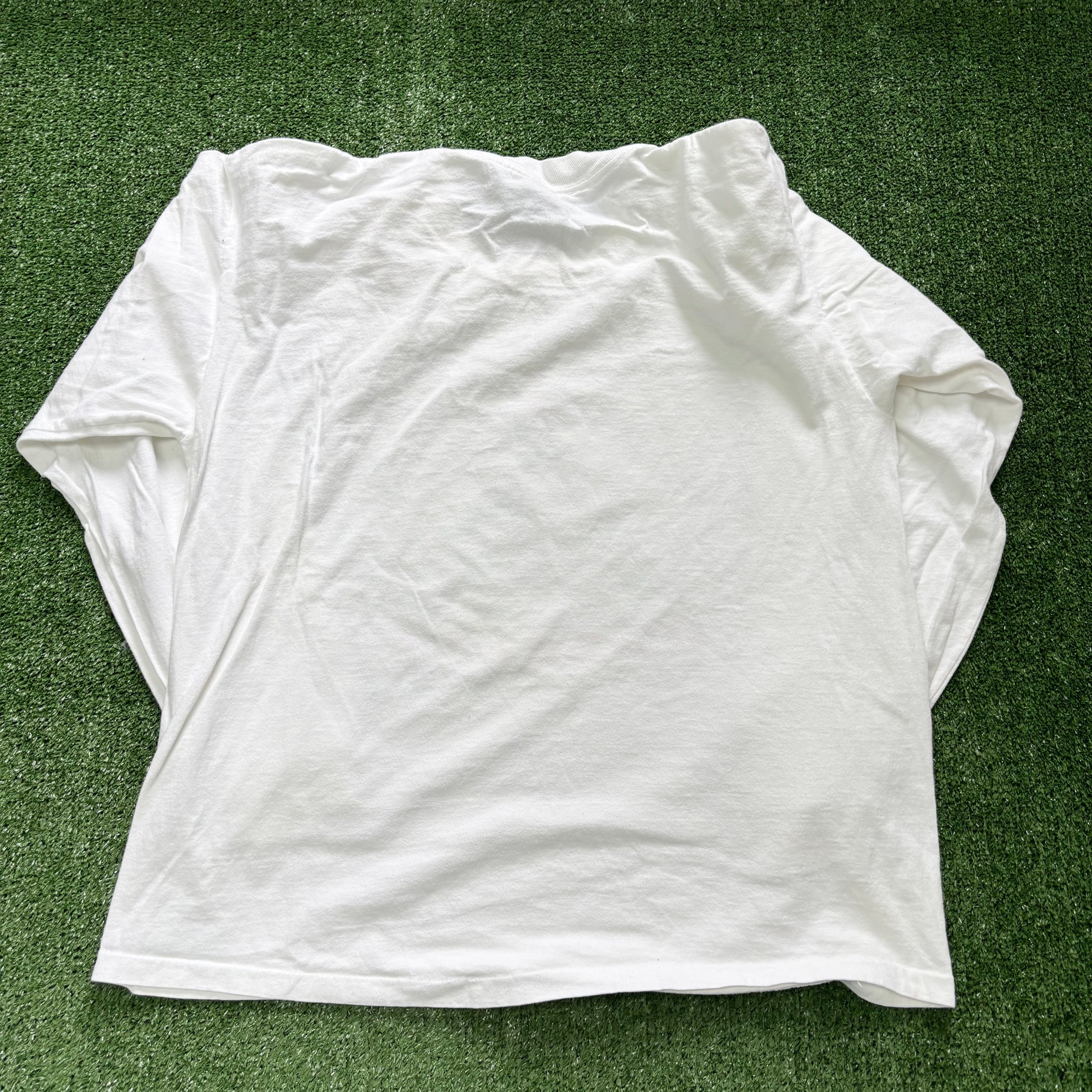 Vintage T Shirt Mens Medium White Single Stitch Graphic Print Longsleeve (F)