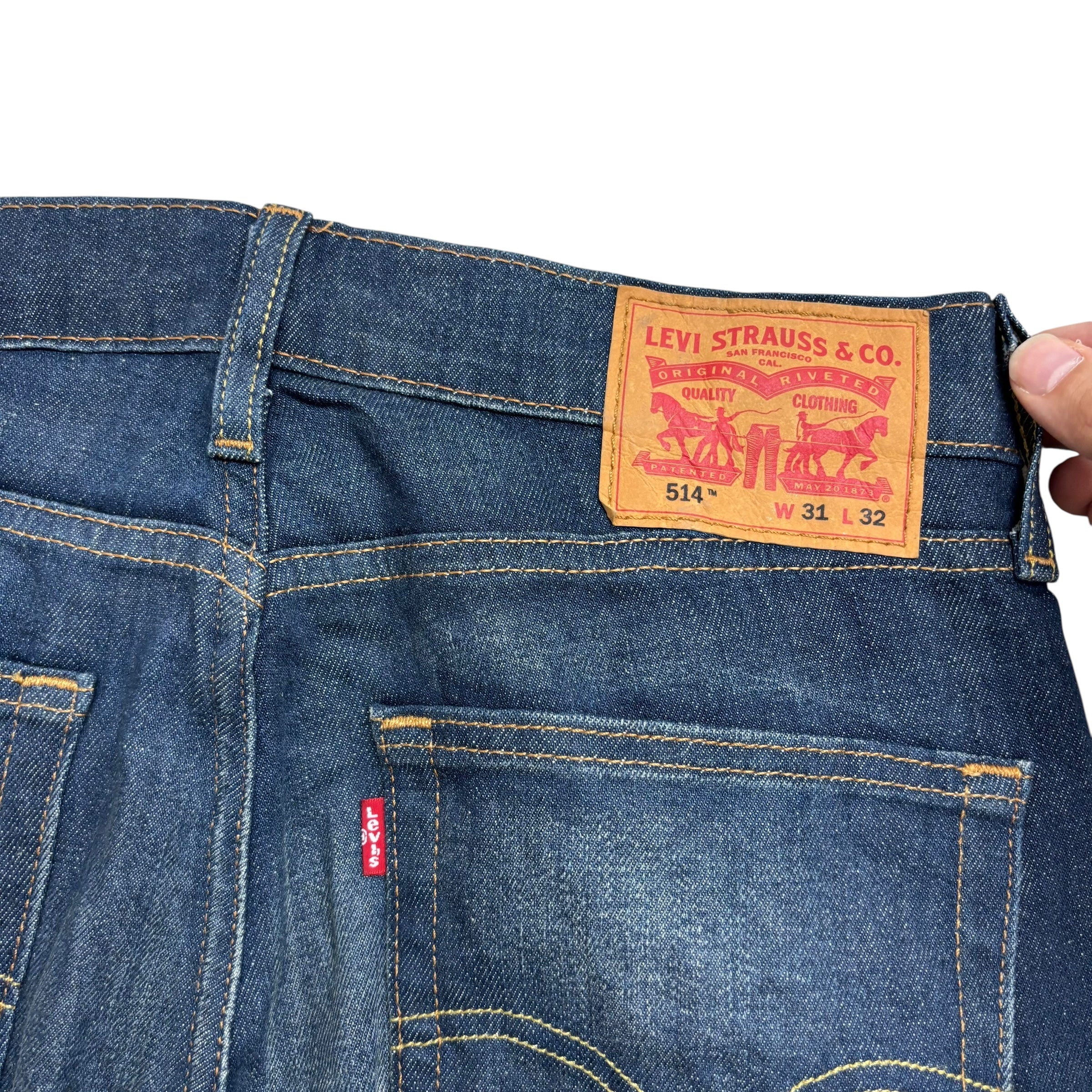 Levis 514 Jeans W31 L32 Mens Dark Blue Regular Straight Fit Stretch Denim (E)