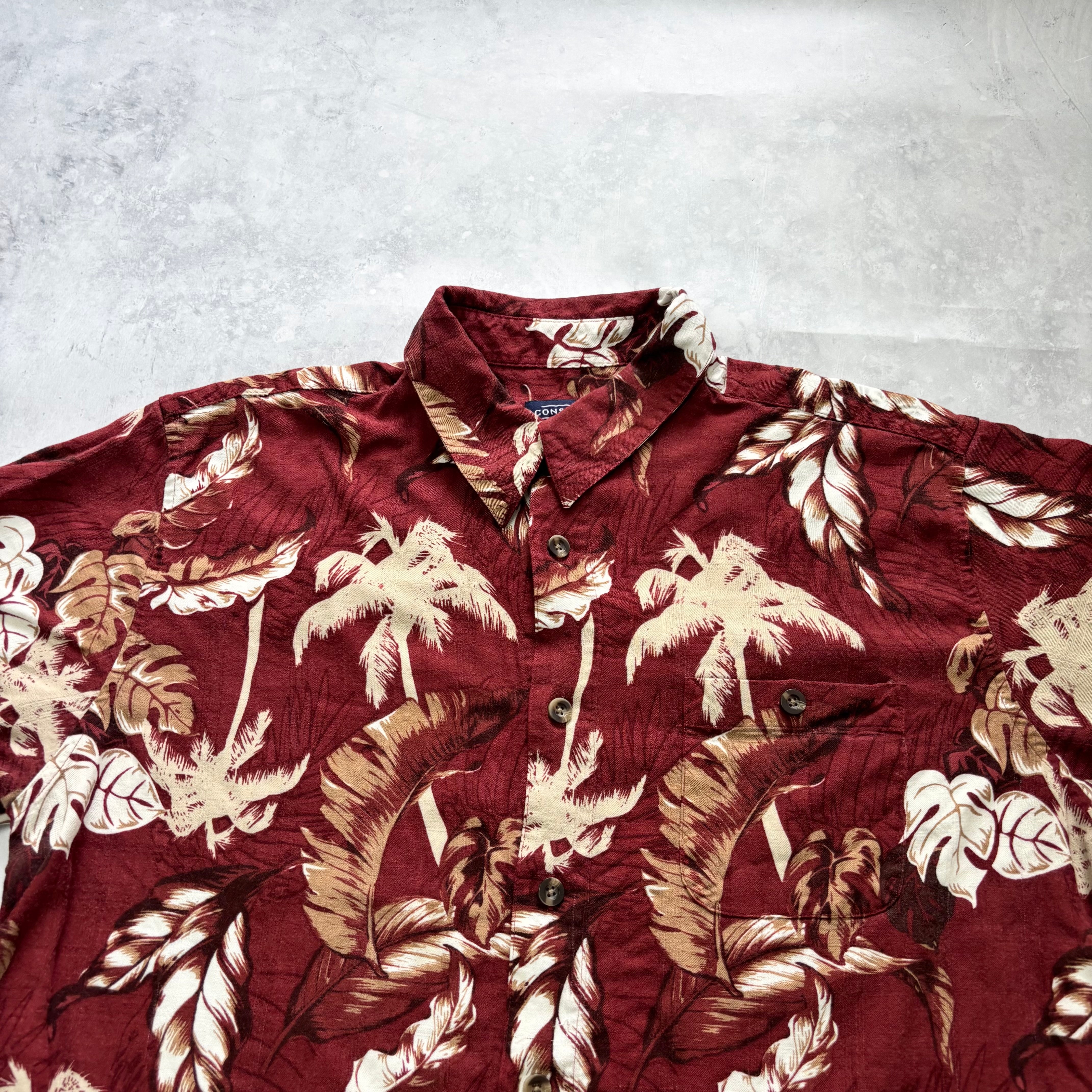 Hawaiian Shirt Mens Large Red Floral Aloha Short Sleeve Rayon (E)