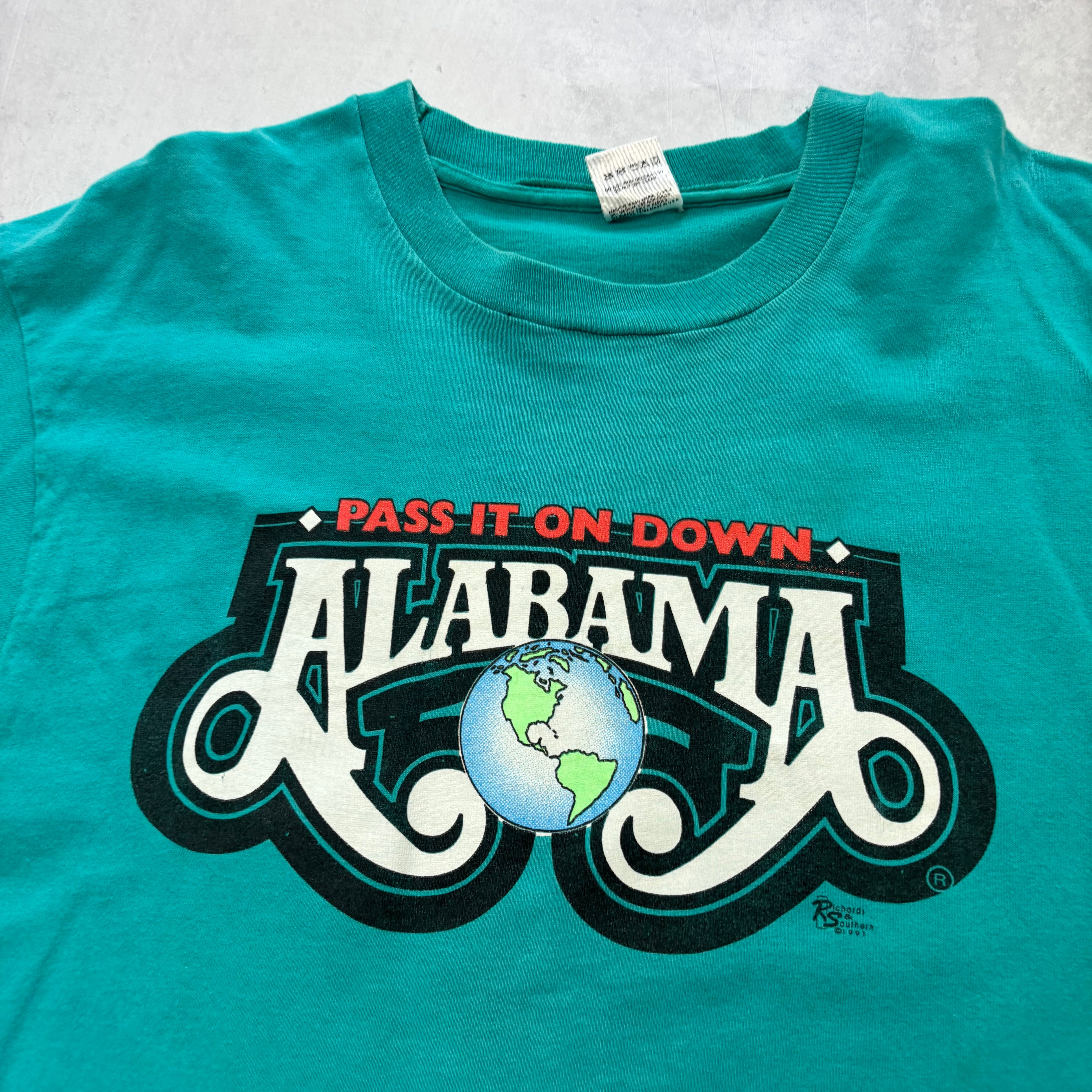 Vintage T Shirt Mens Medium Turquoise Blue Single Stitch Graphic Print 90s (E)