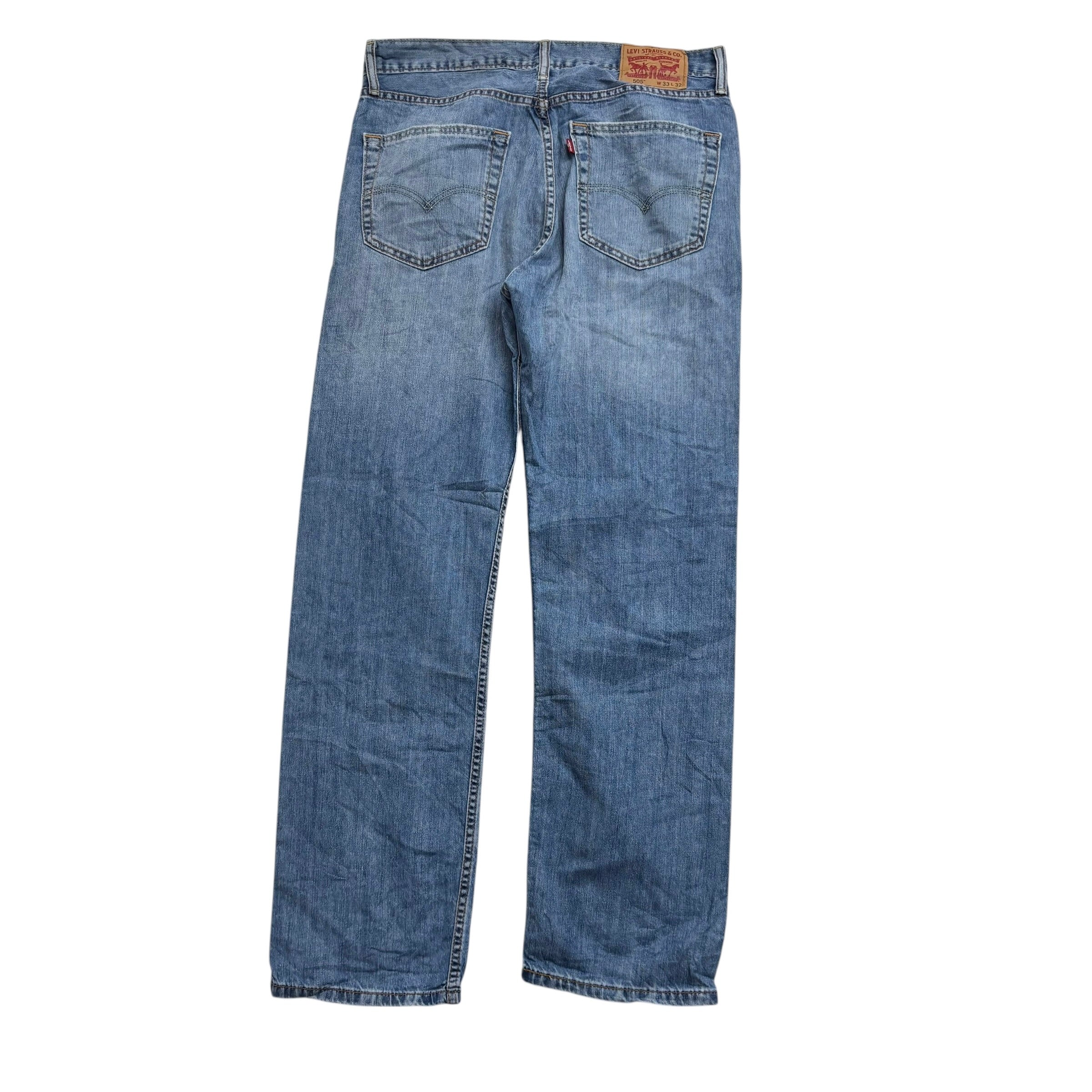 Levis 505 Jeans W33 L32 Mens Mid Blue Regular Straight Fit Denim (E)