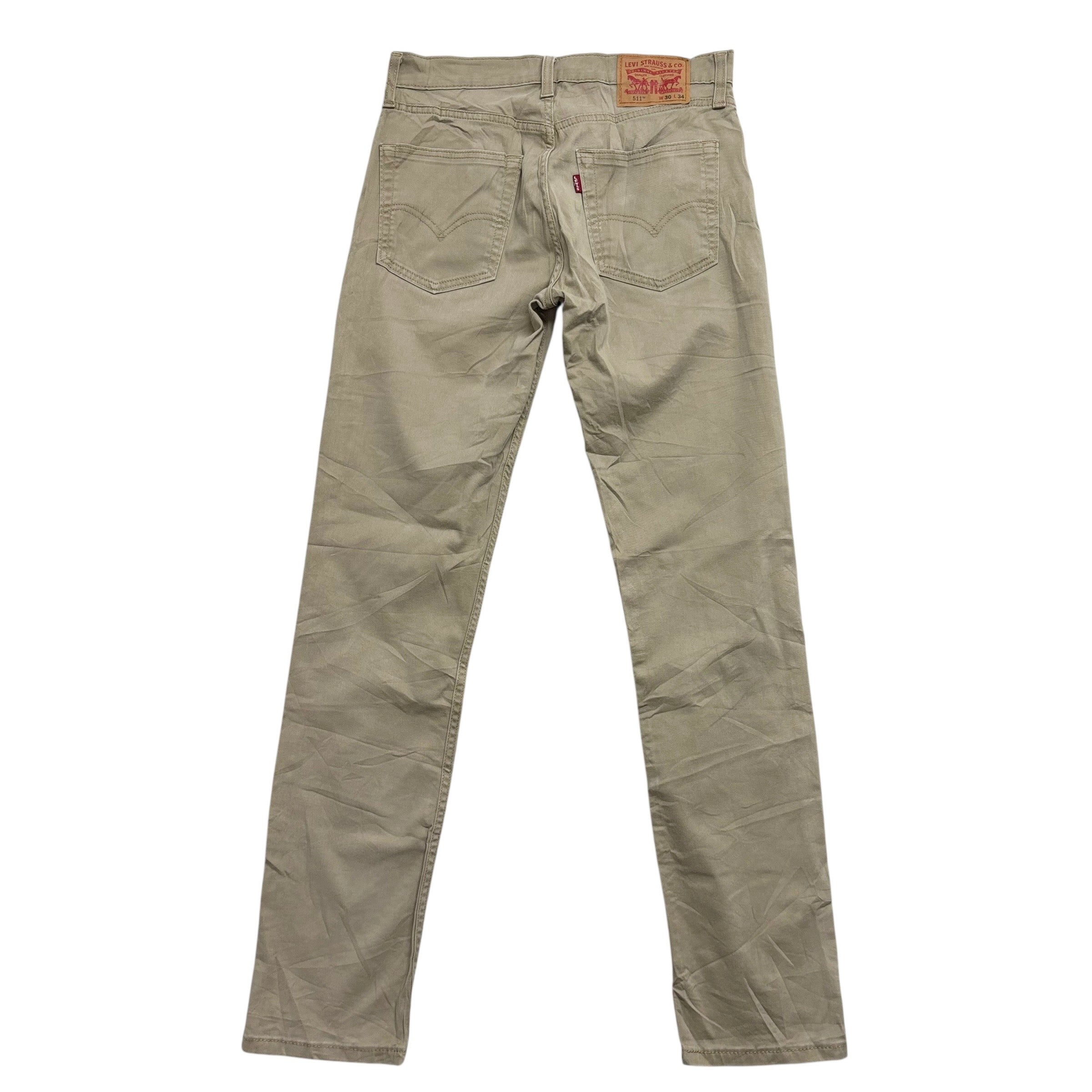Levis 511 Trousers W30 L34 Mens Beige Slim Fit Stretch Pants (E)
