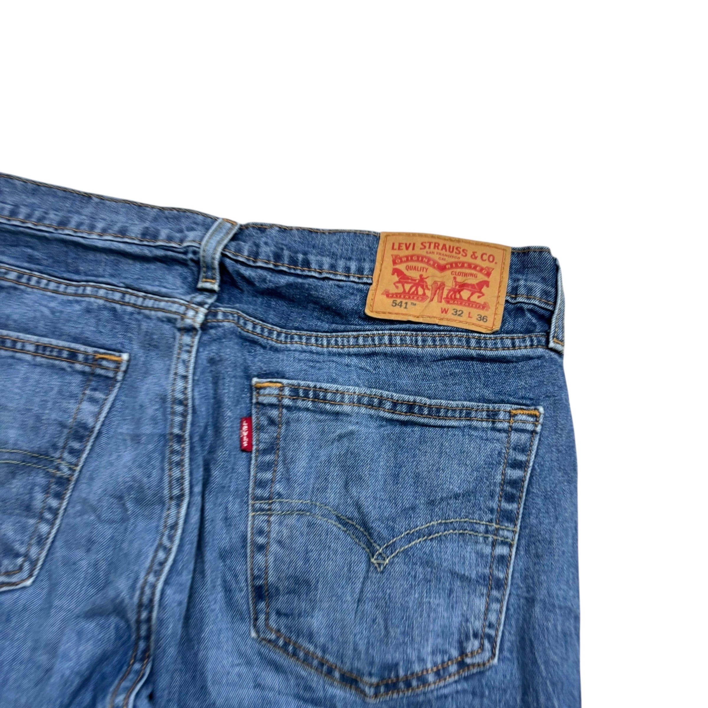 Levis 541 Jeans W32 L35 Mens Mid Blue Athletic Tapered Fit Stretch Denim (E)