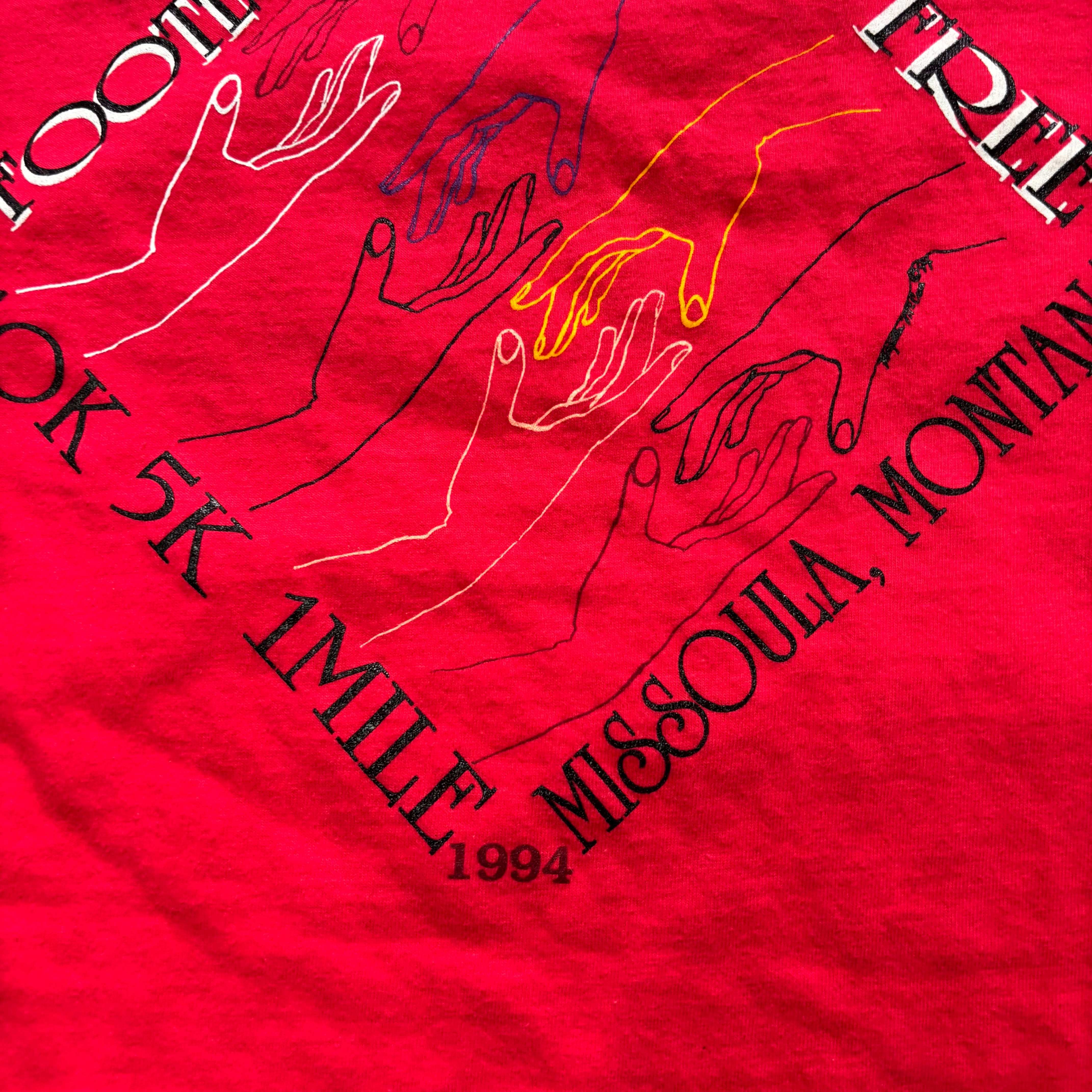 Vintage T Shirt Mens XL Red Single Stitch Graphic Print 90s USA Run (E)