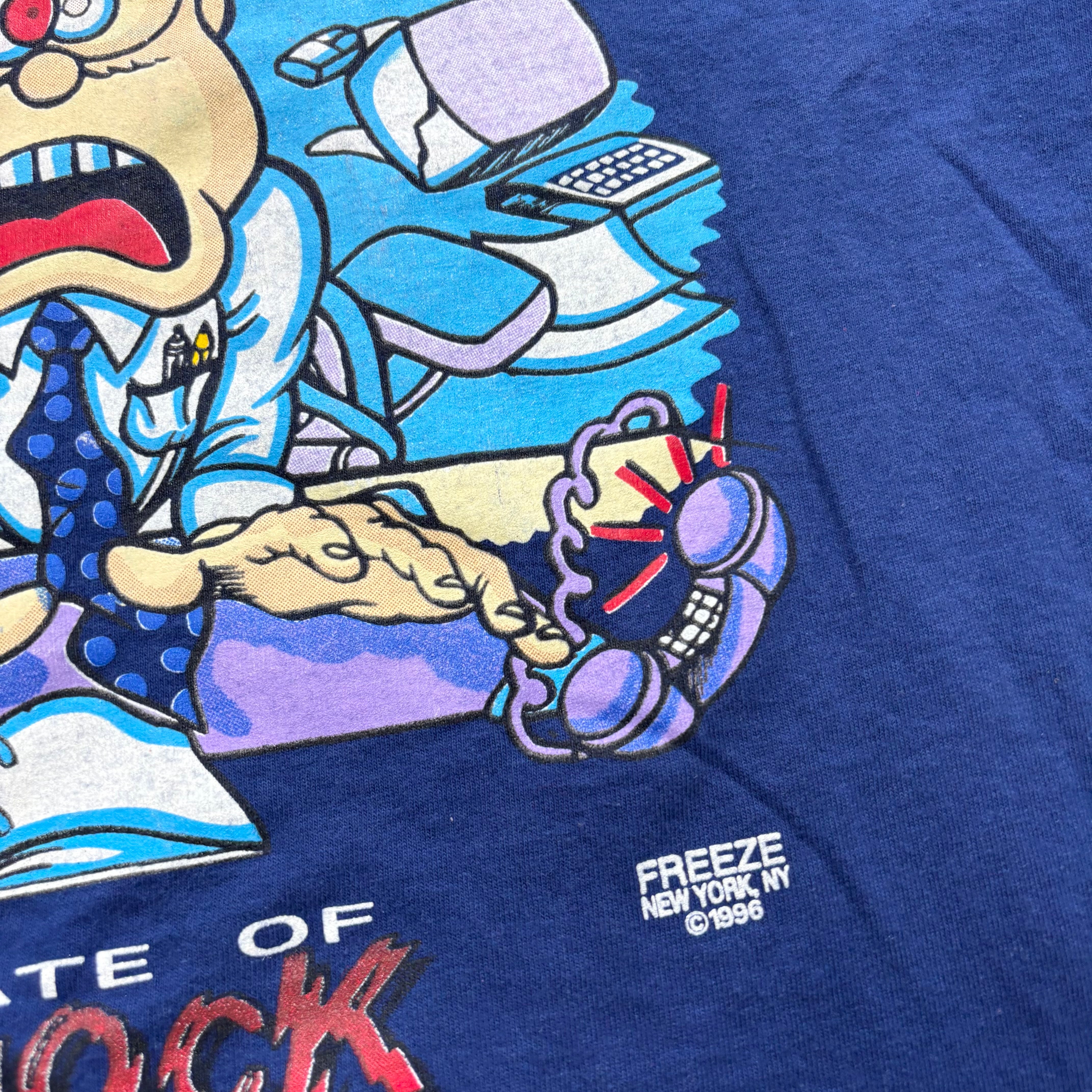 Vintage T Shirt Mens XL Blue Single Stitch Graphic Print 90s USA Funny (E)