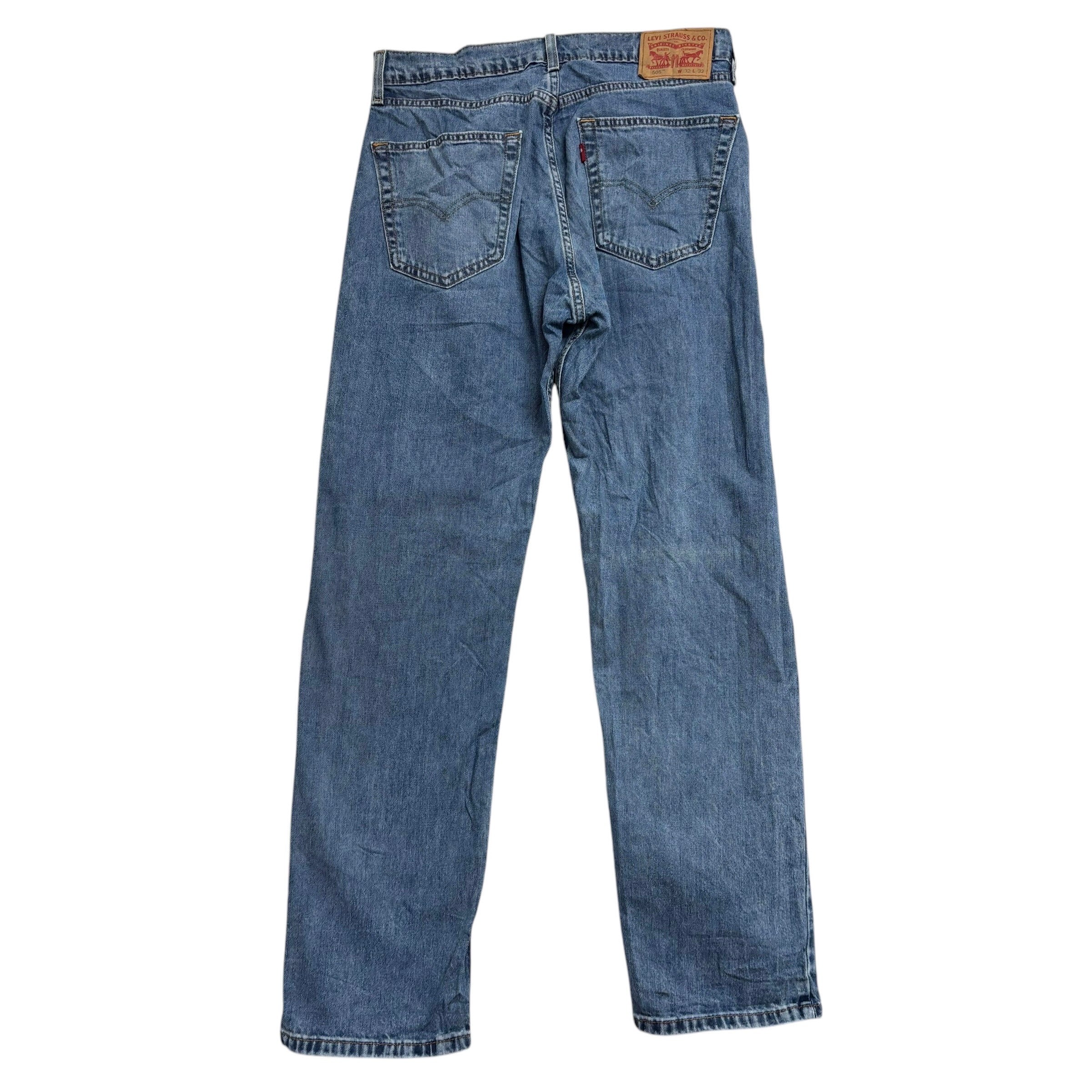 Levis 505 Jeans W32 L32 Mens Light Blue Regular Straight Fit Stretch Denim (E)