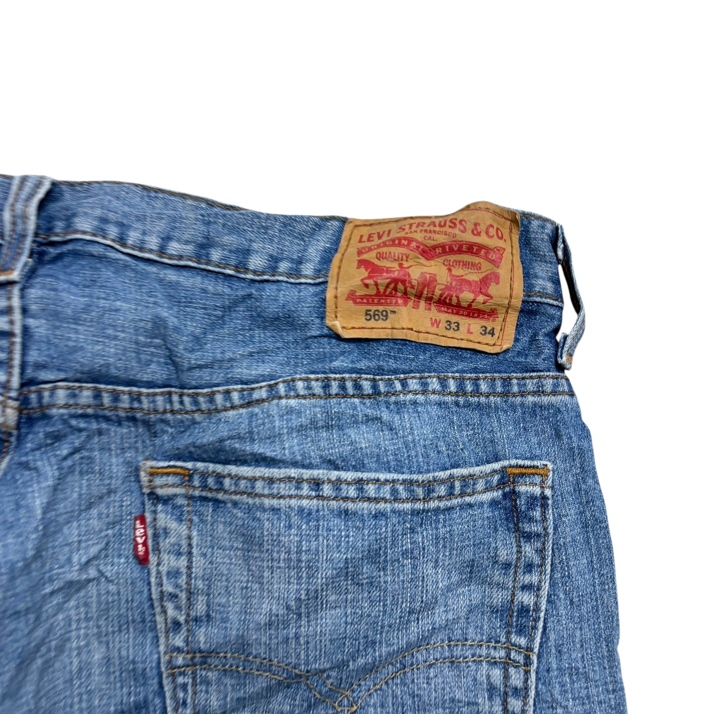 Levis 569 Jeans W33 L34 Mens Mid Blue Baggy Relaxed Straight Fit Denim
