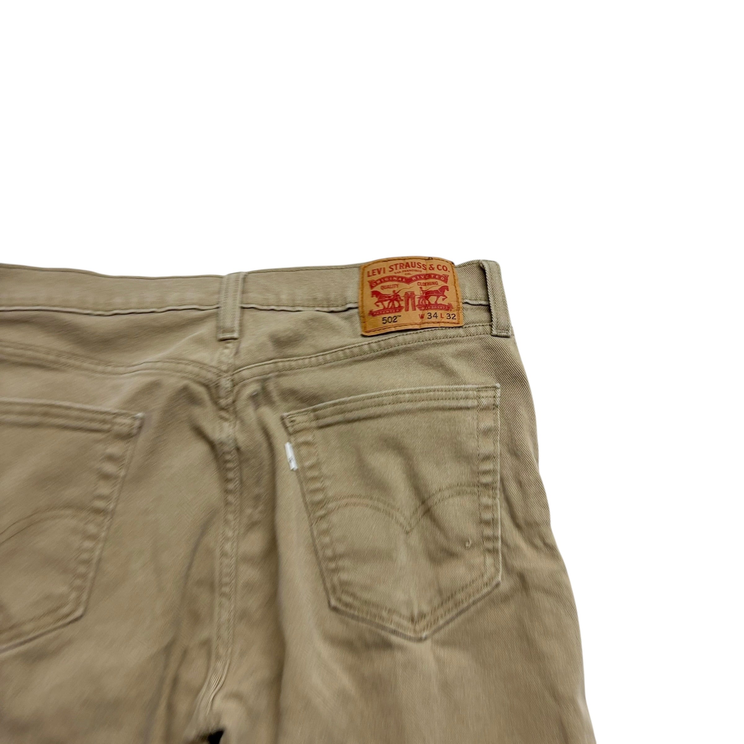 Levis 502 Trousers W34 L31 Mens Beige Regular Tapered Fit Stretch Pants