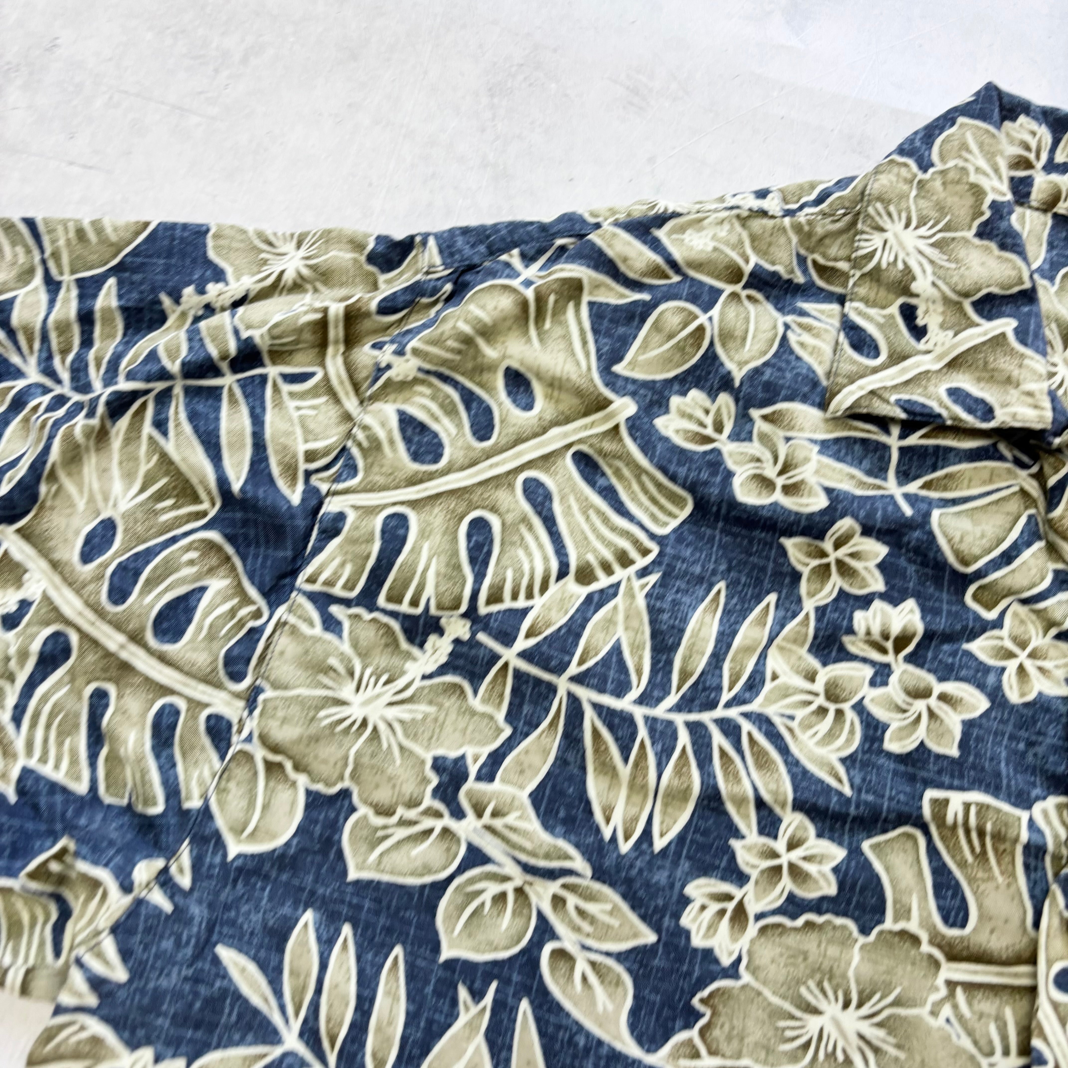 Vintage Hawaiian Shirt Mens Large Blue Floral Aloha Short Sleeve Rayon (E)