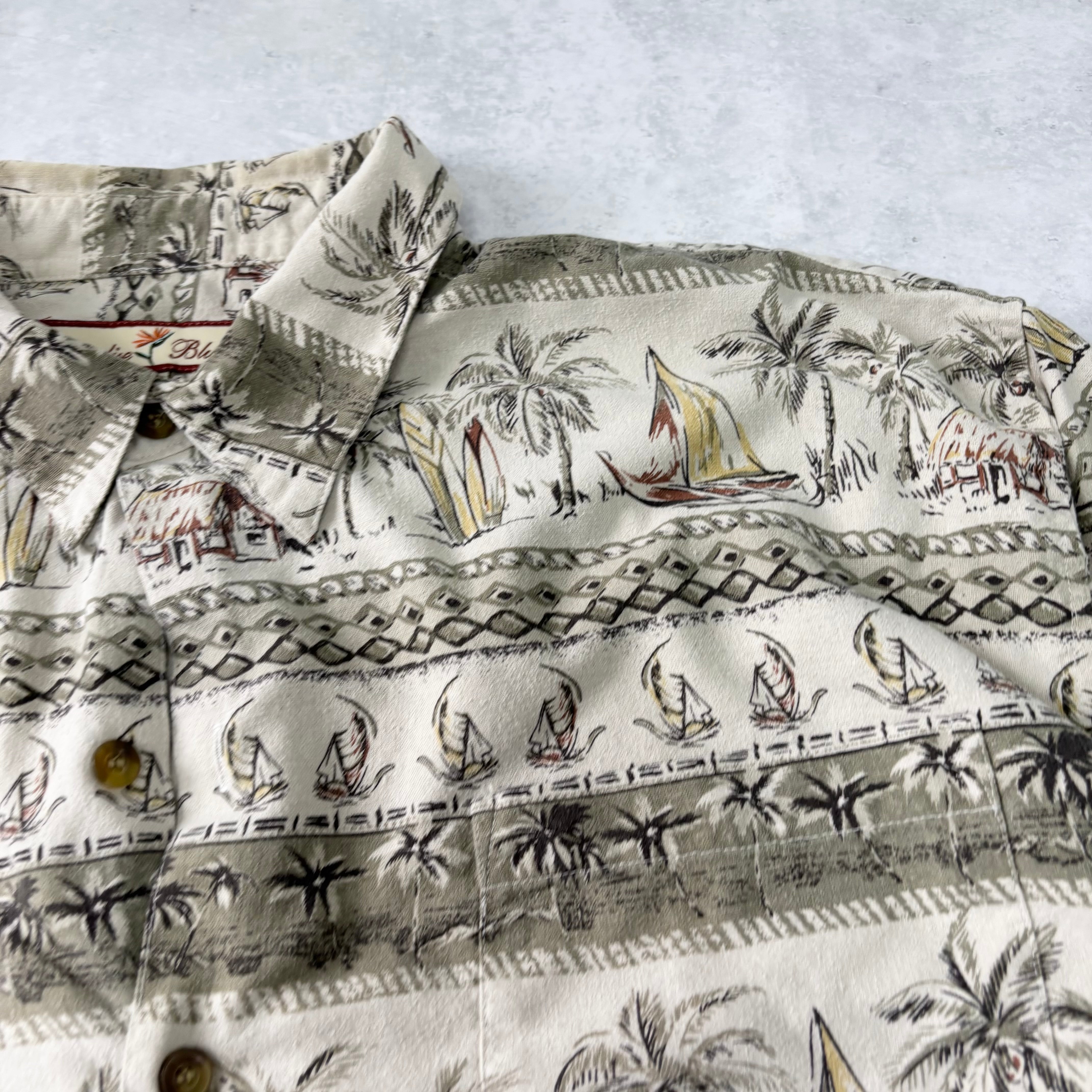Vintage Hawaiian Shirt Mens XL Cream Floral Aloha Short Sleeve Silk Blend (E)