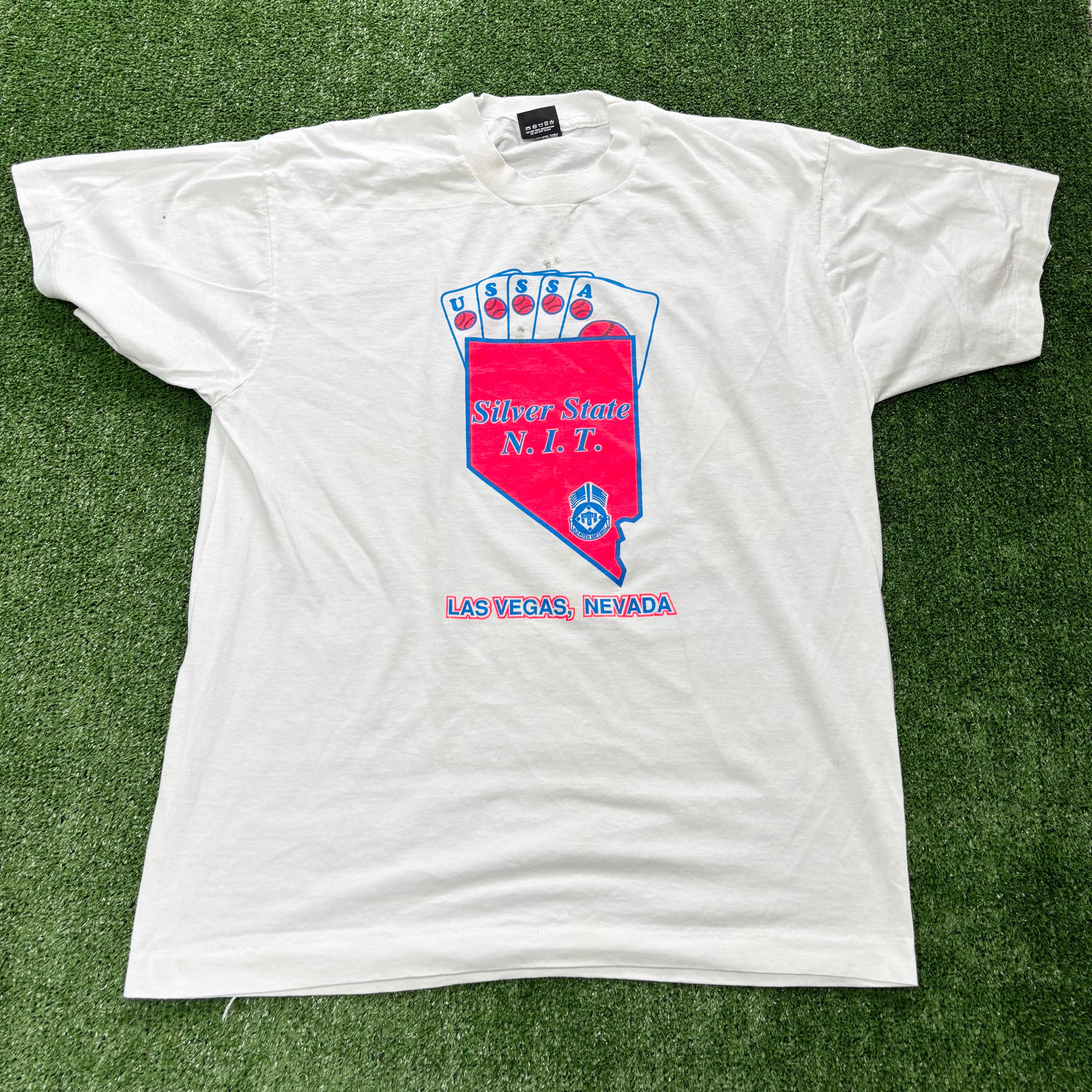 Vintage T Shirt Mens Large White Single Stitch Graphic Print 90s USA (F)