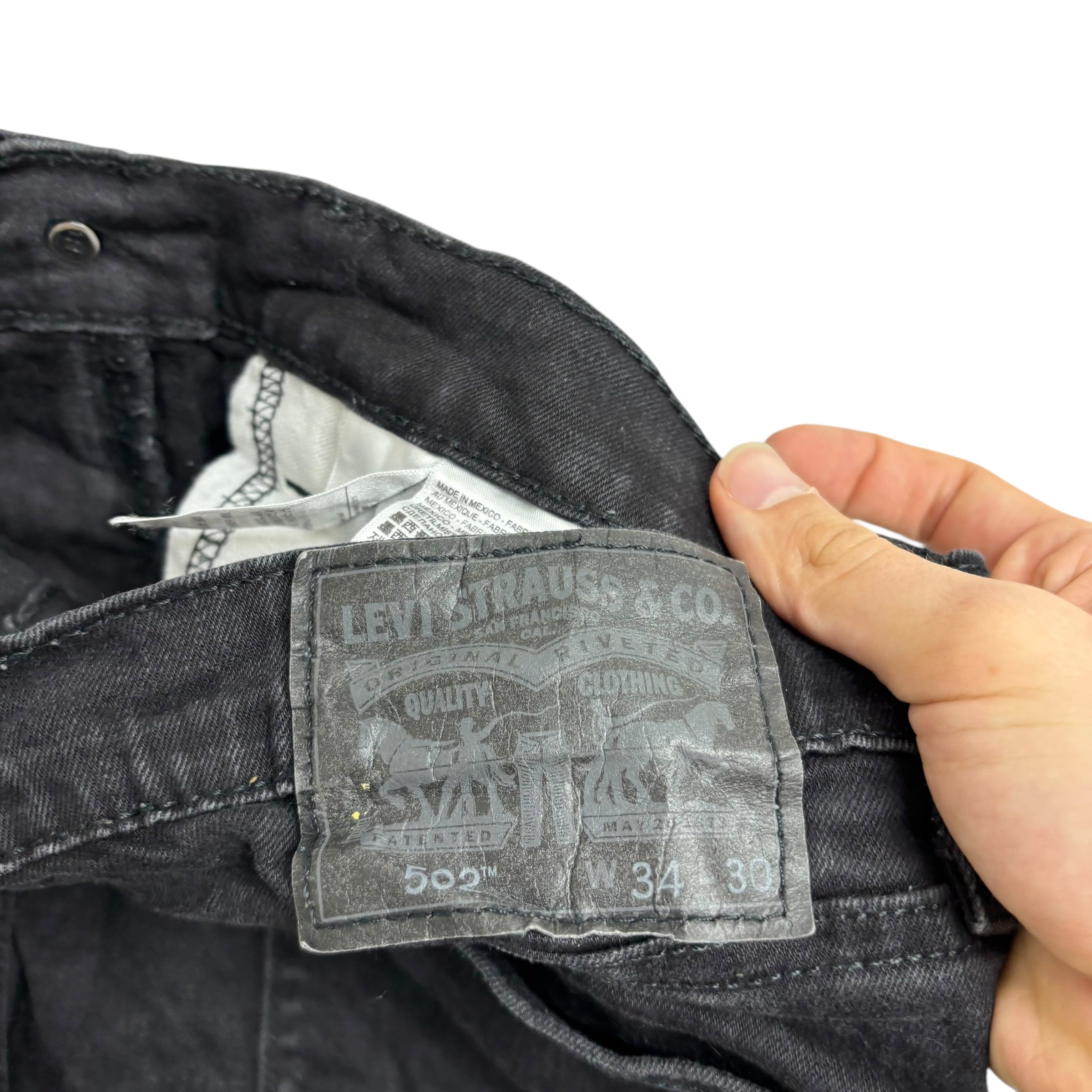 Levis 502 Jeans W34 L30 Mens Black Regular Tapered Fit Stretch Denim (E)