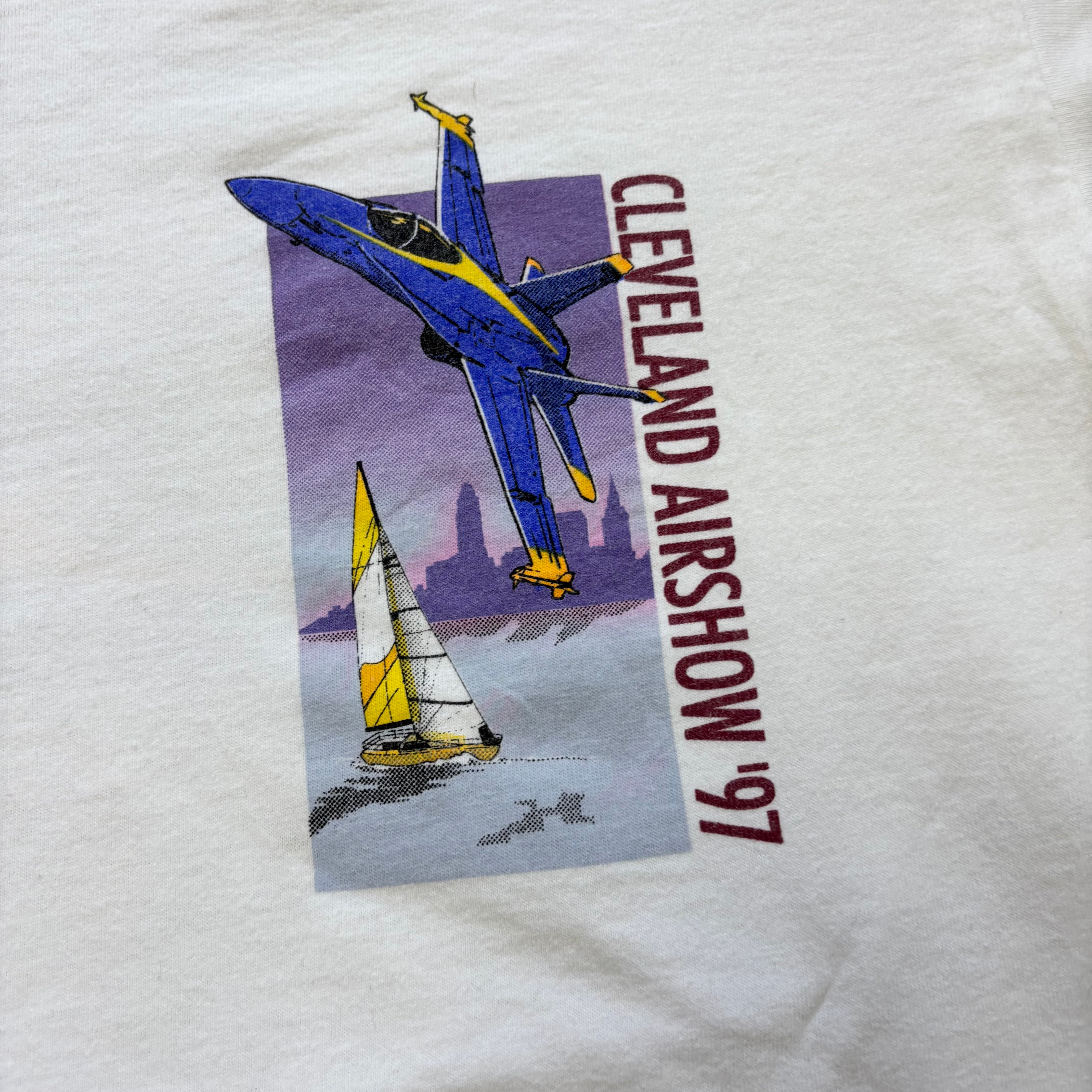 Vintage T Shirt Mens XL White Single Stitch Graphic Print 90s Air Show