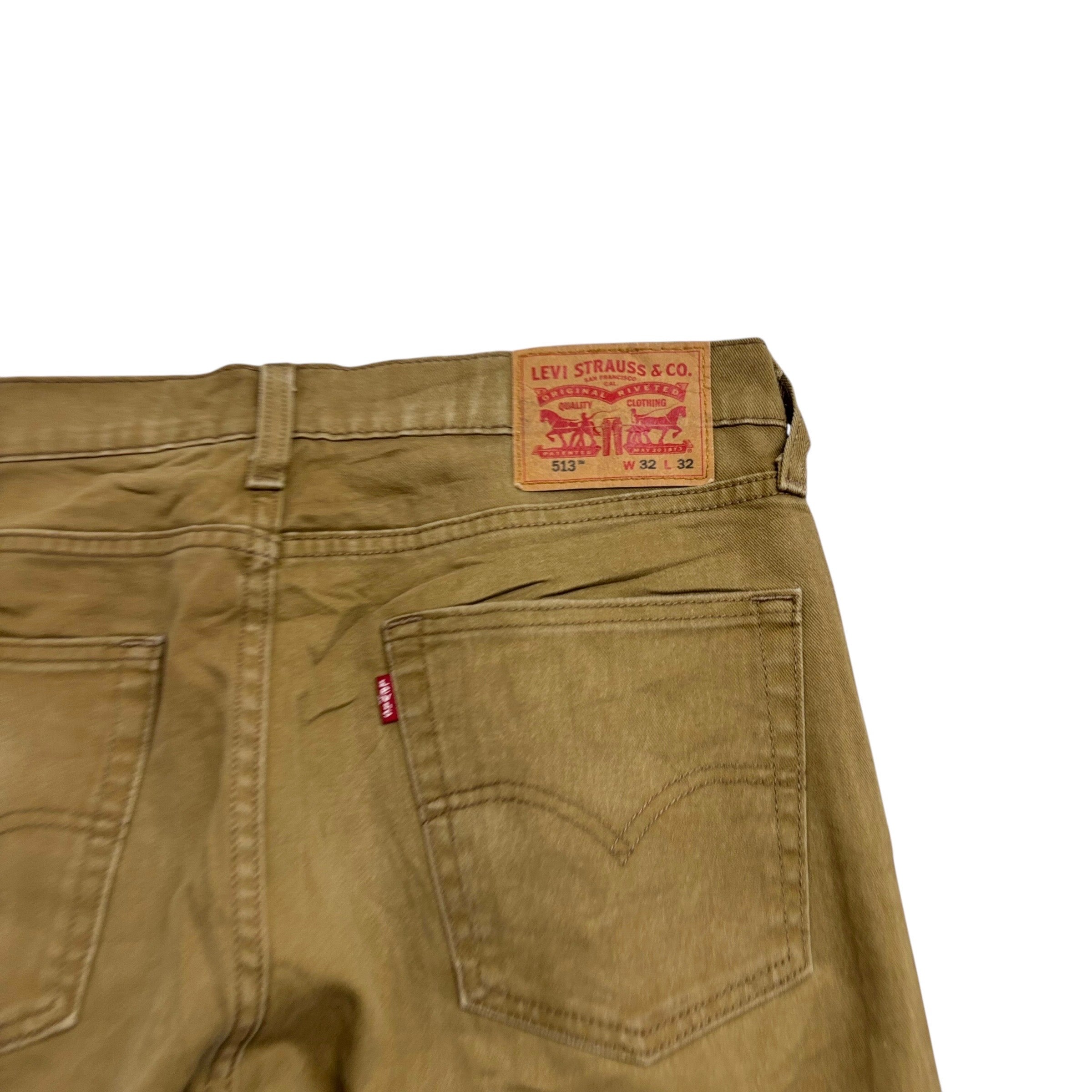 Levis 513 Jeans W32 L32 Mens Tan Slim Straight Fit Stretch Denim