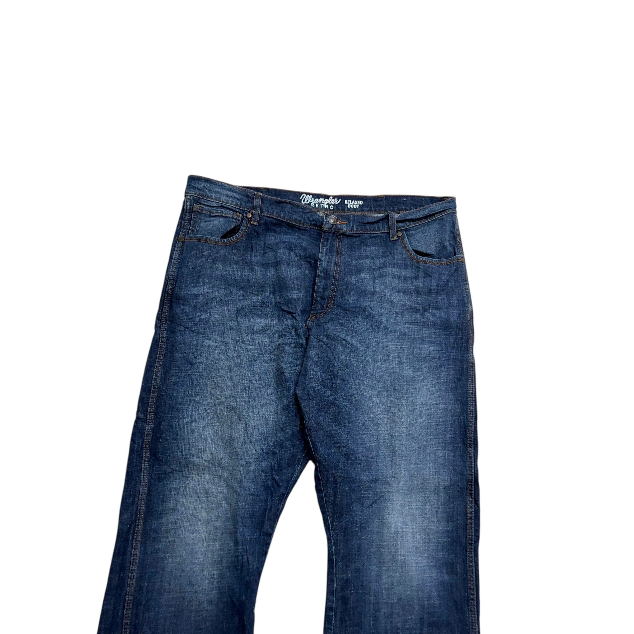 Wrangler Jeans W42 L32 Mens Dark Blue Relaxed Bootcut Fit Stretch Denim