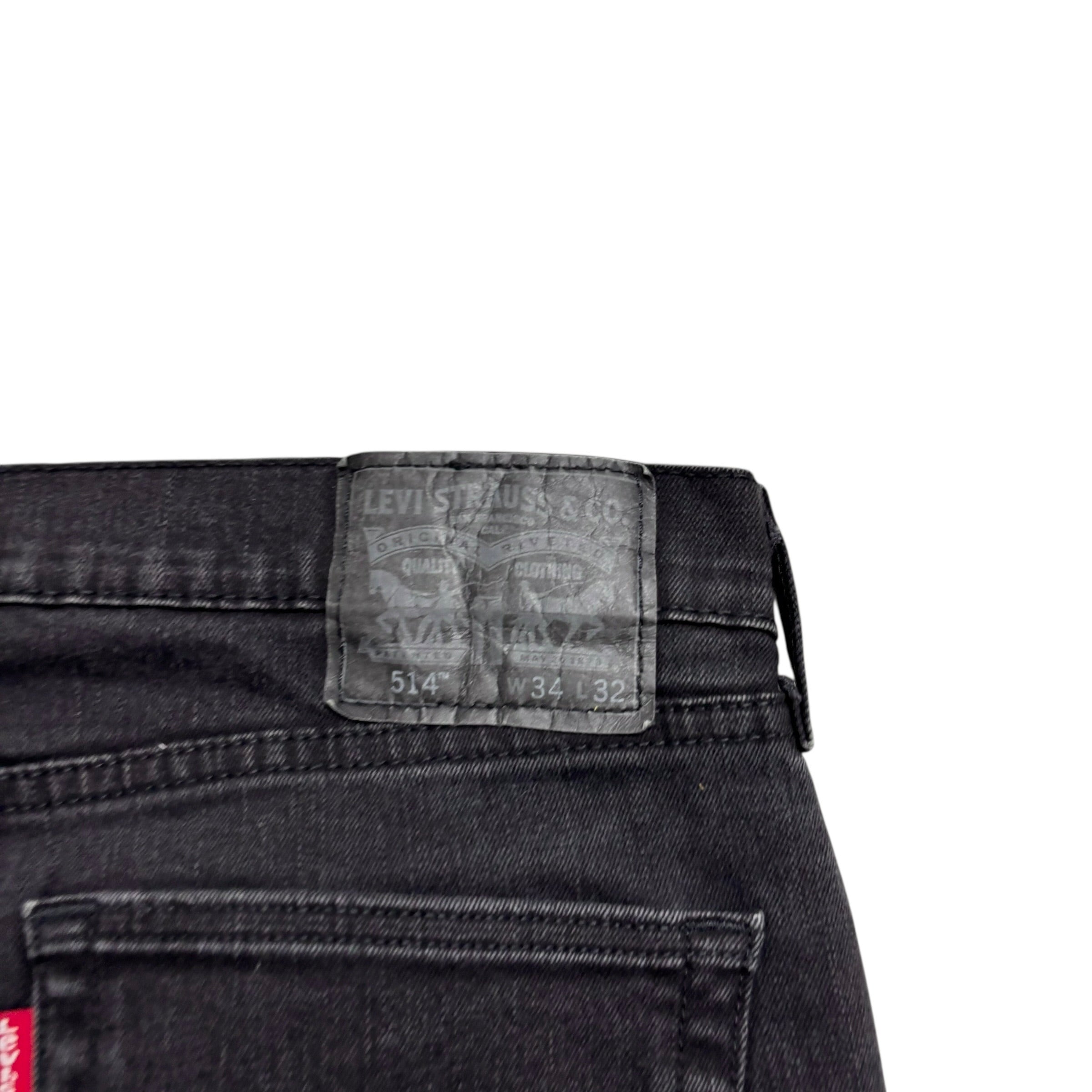 Levis 514 Jeans W34 L32 Mens Black Regular Straight Fit Stretch Denim (E)