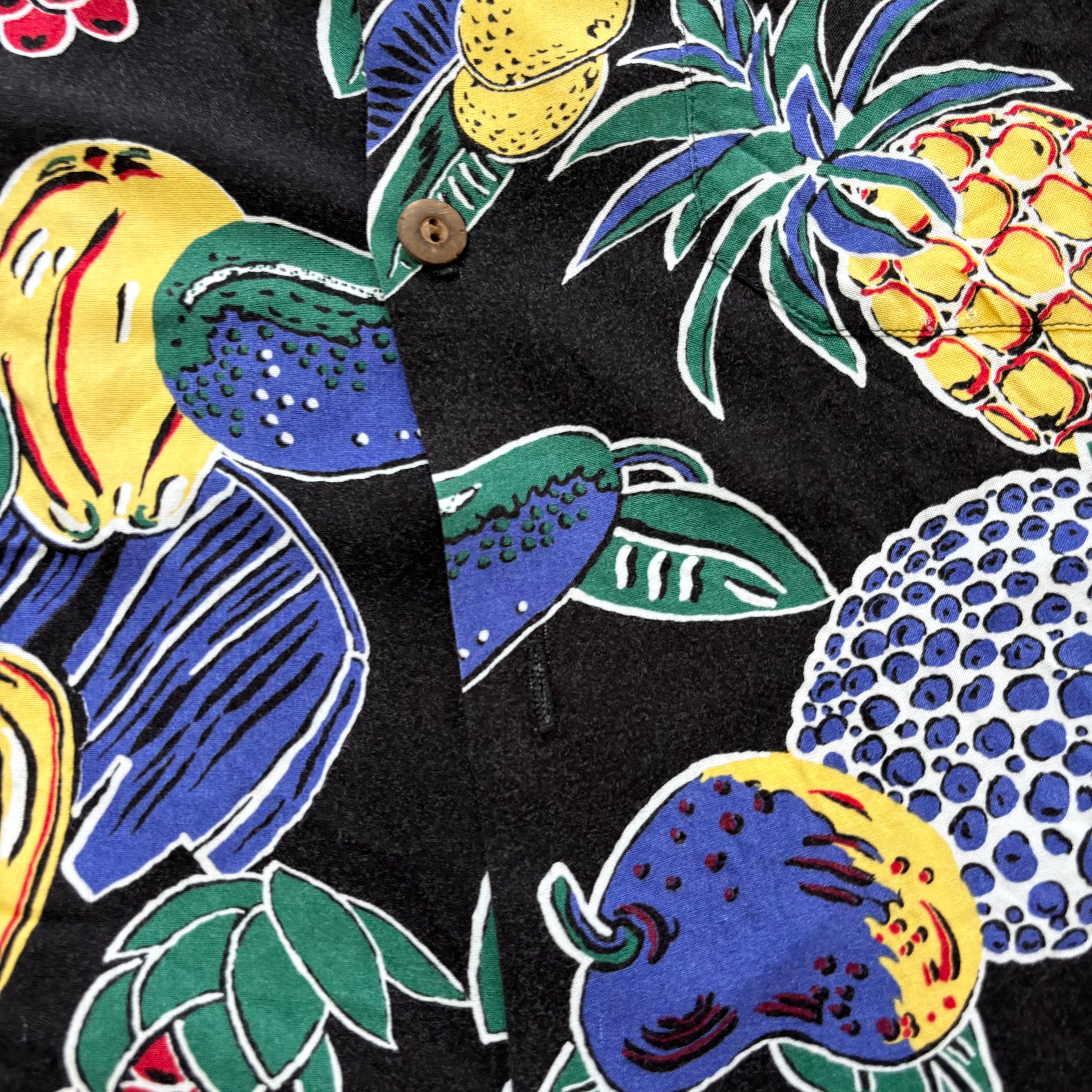 Vintage Hawaiian Shirt Mens XL Black Floral Aloha Rayon