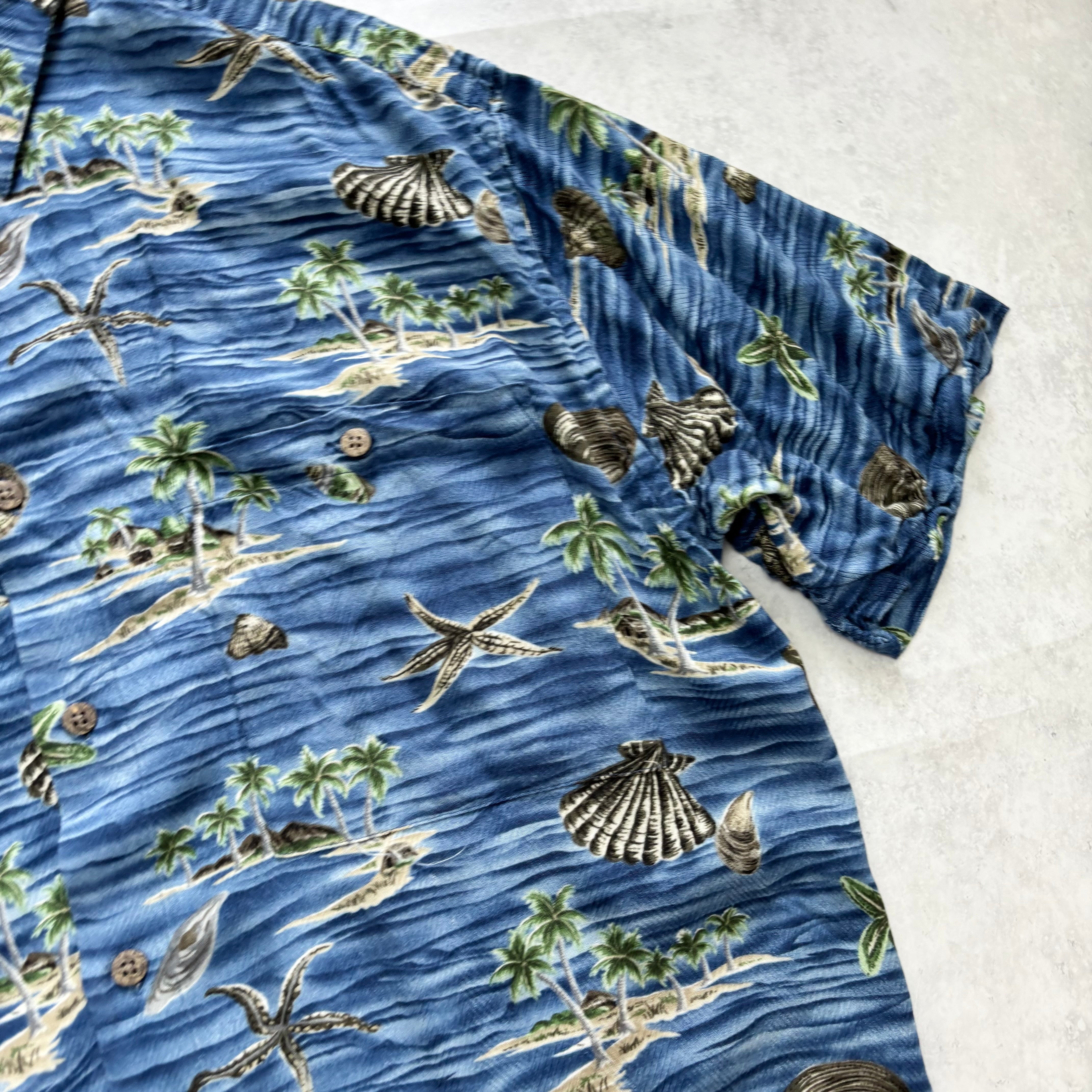 Vintage Hawaiian Shirt Mens Medium Blue Floral Aloha Short Sleeve Rayon (E)
