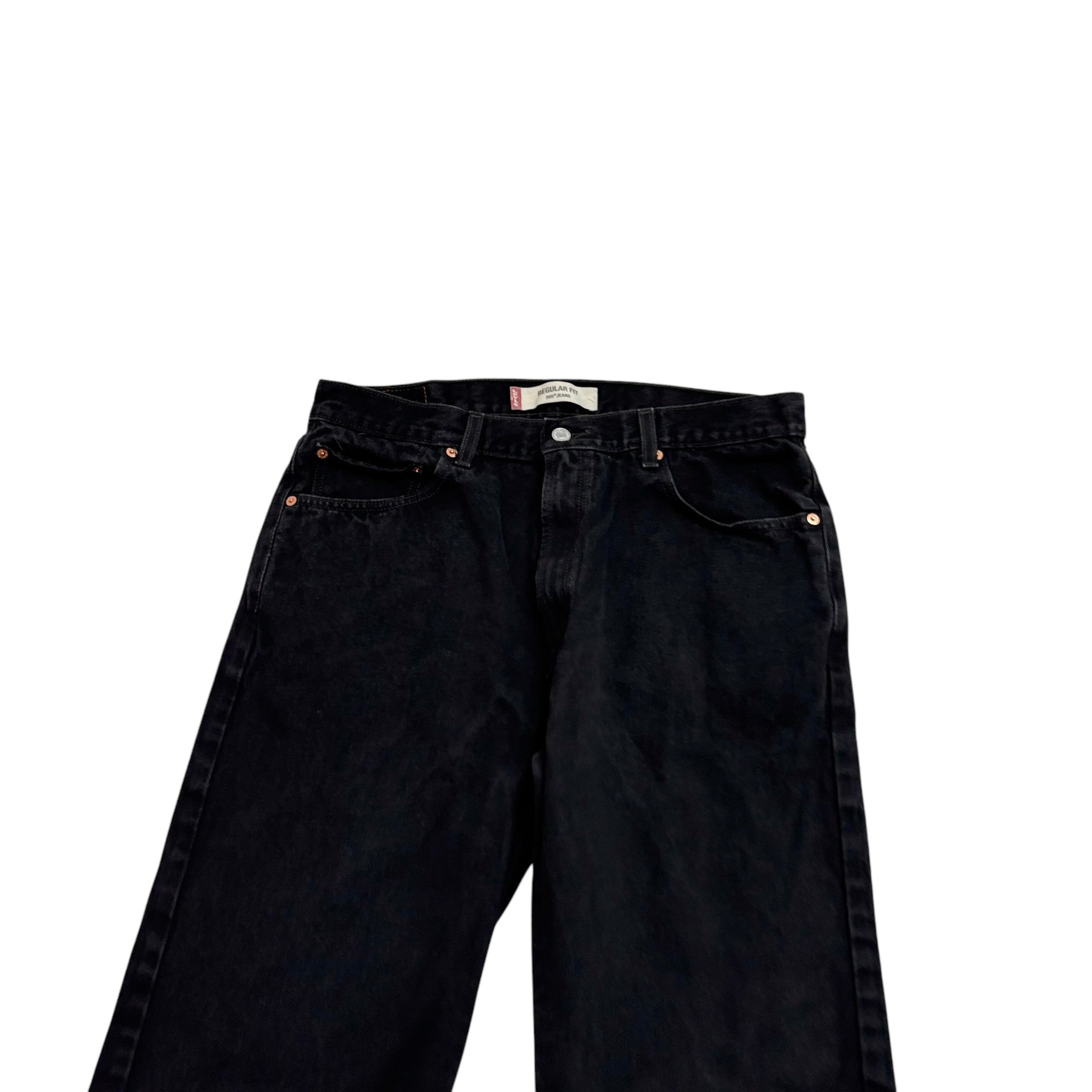 Levis 505 Jeans W35 L32 Mens Black Regular Straight Fit Vintage Denim (E)