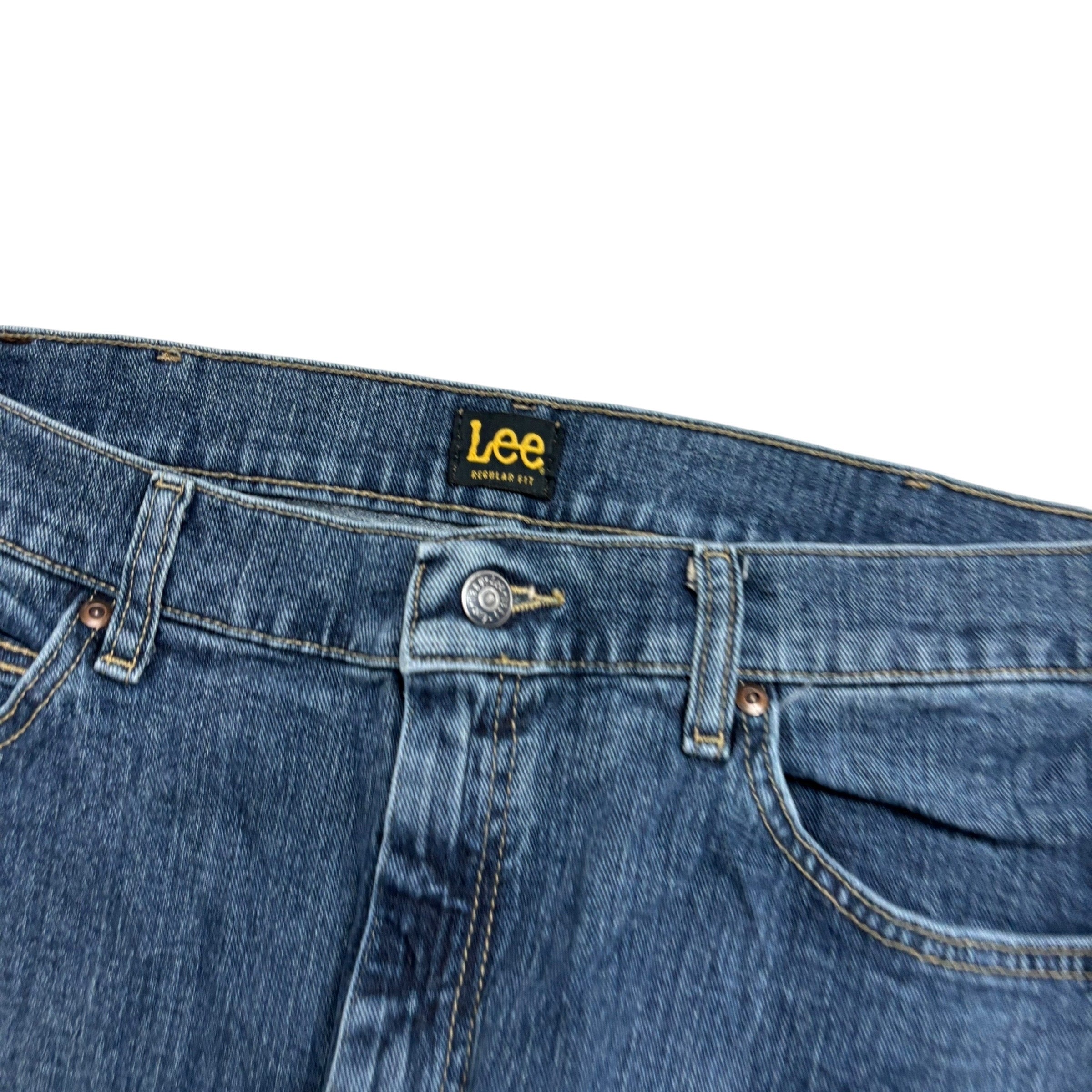 Lee Jeans W38 L30 Mens Mid Blue Regular Straight Fit Stretch Denim (E)