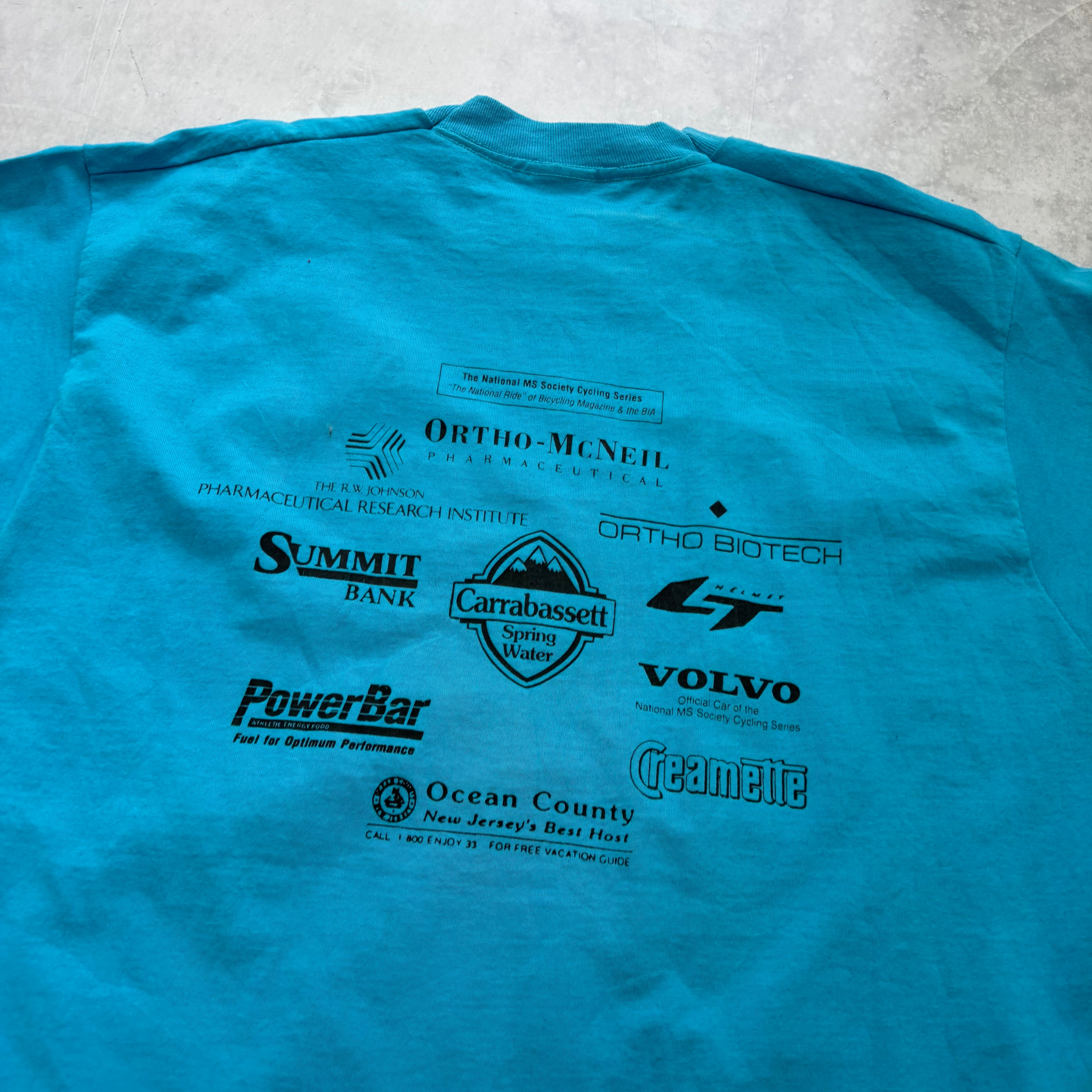 Vintage T Shirt Mens XL Blue Single Stitch Graphic Print 90s Cycling (E)