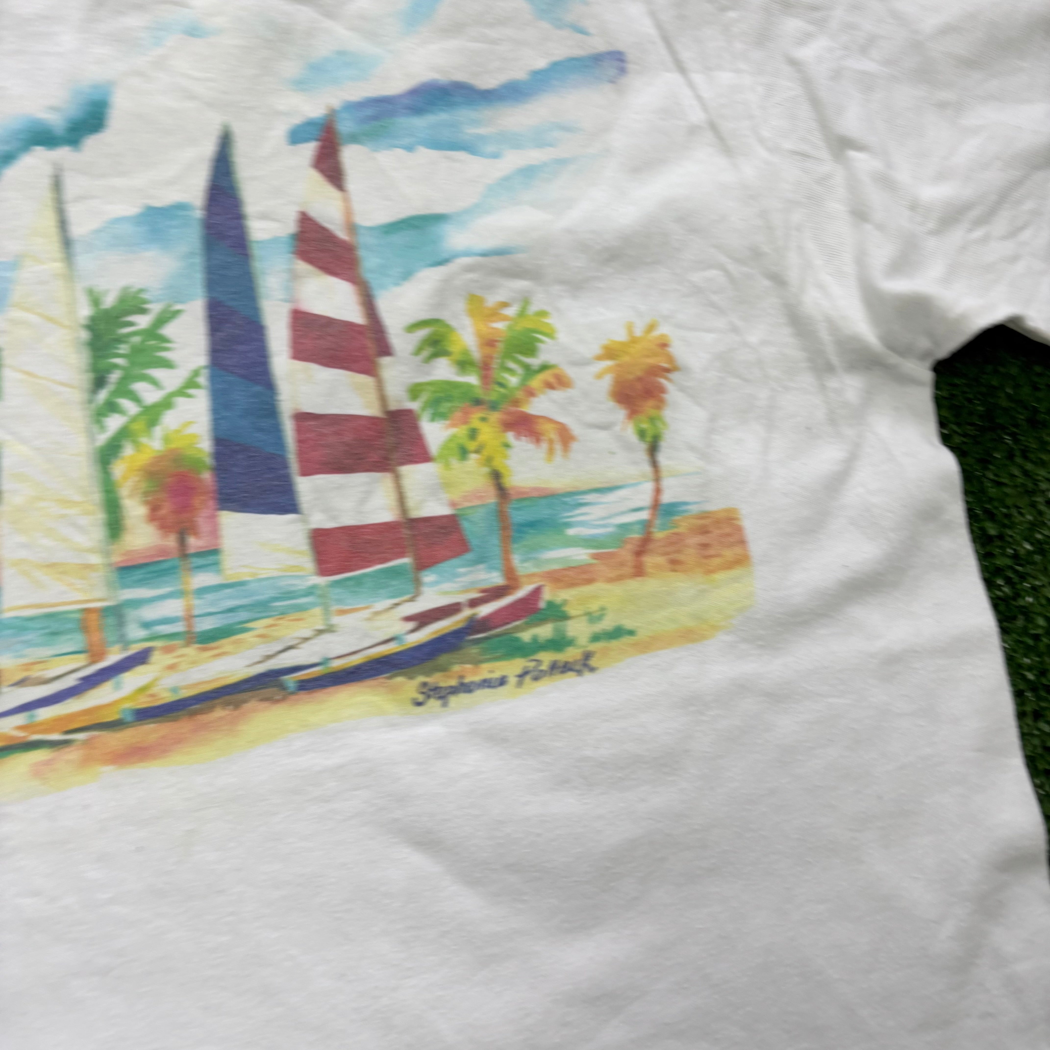 Vintage T Shirt Mens Medium White Single Stitch Graphic Print 90s Tourist (E)