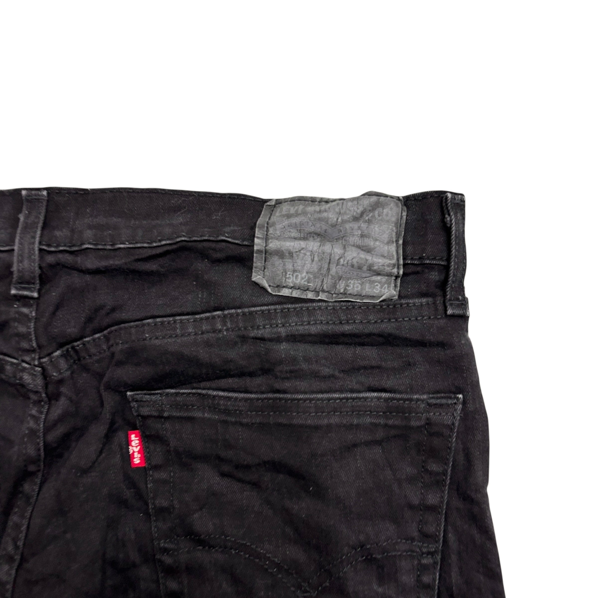 Levis 502 Jeans W36 L34 Mens Black Regular Tapered Fit Stretch Denim (E)