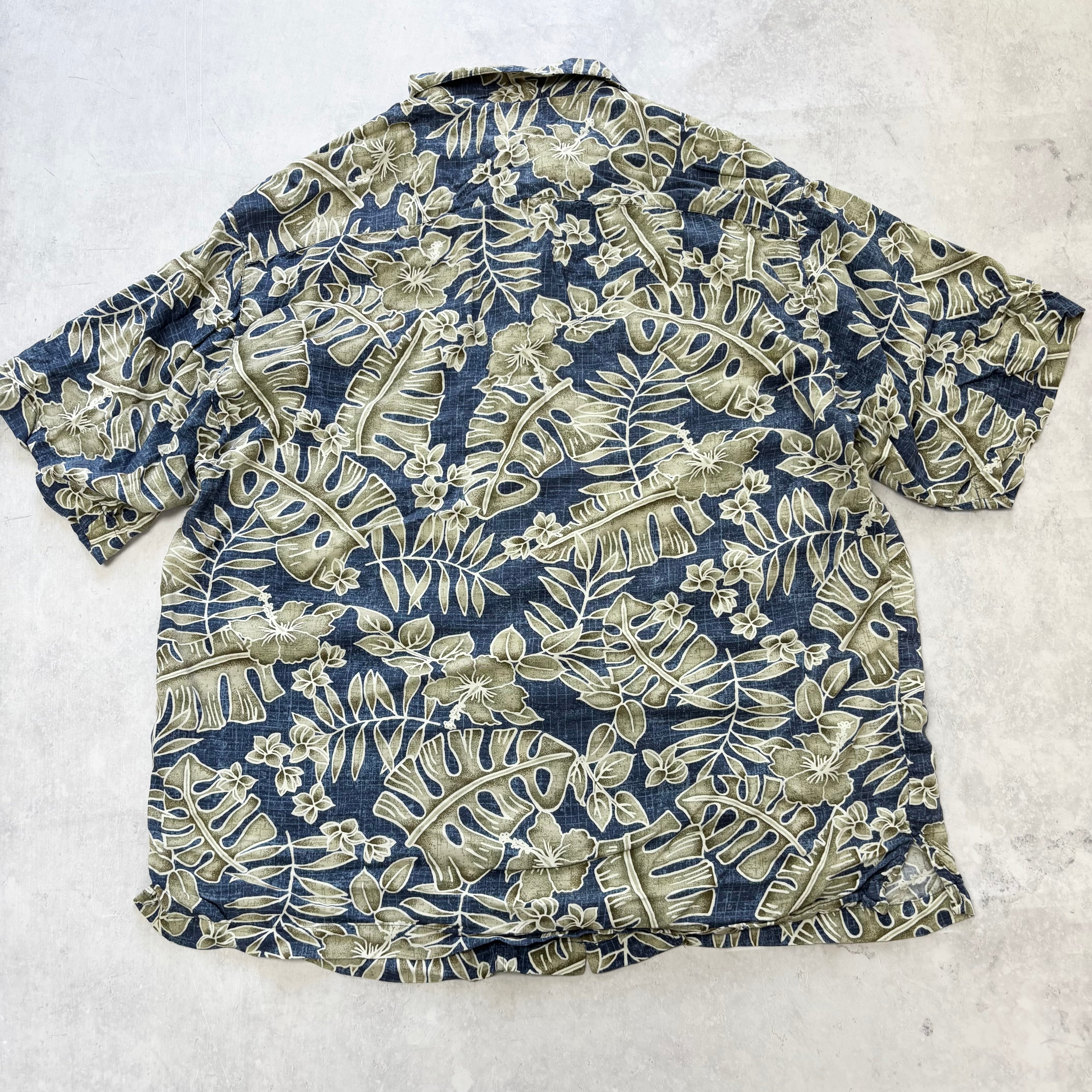 Vintage Hawaiian Shirt Mens Large Blue Floral Aloha Short Sleeve Rayon (E)