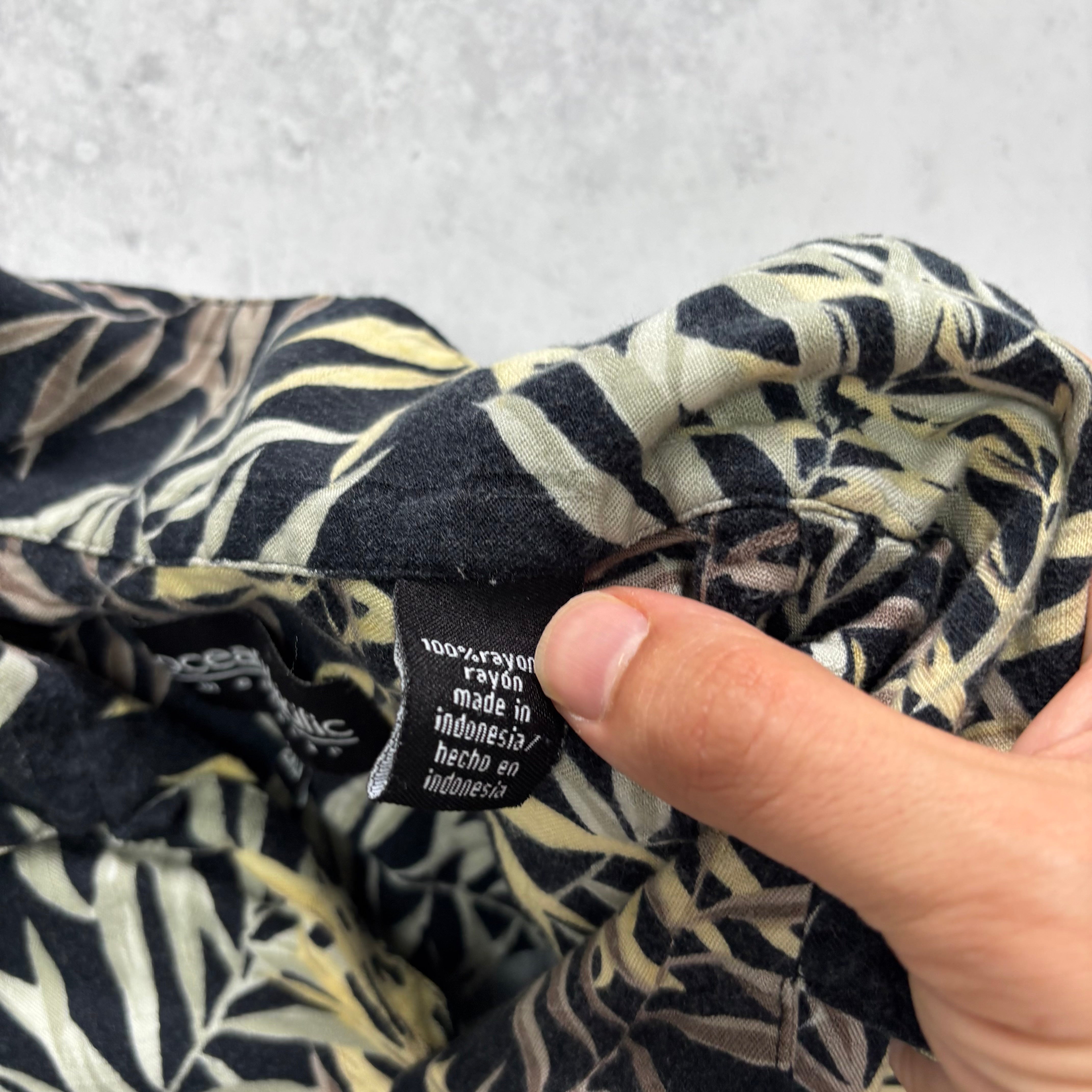 Vintage Hawaiian Shirt Mens XXL Tall Black Floral Aloha Short Sleeve Rayon (E)