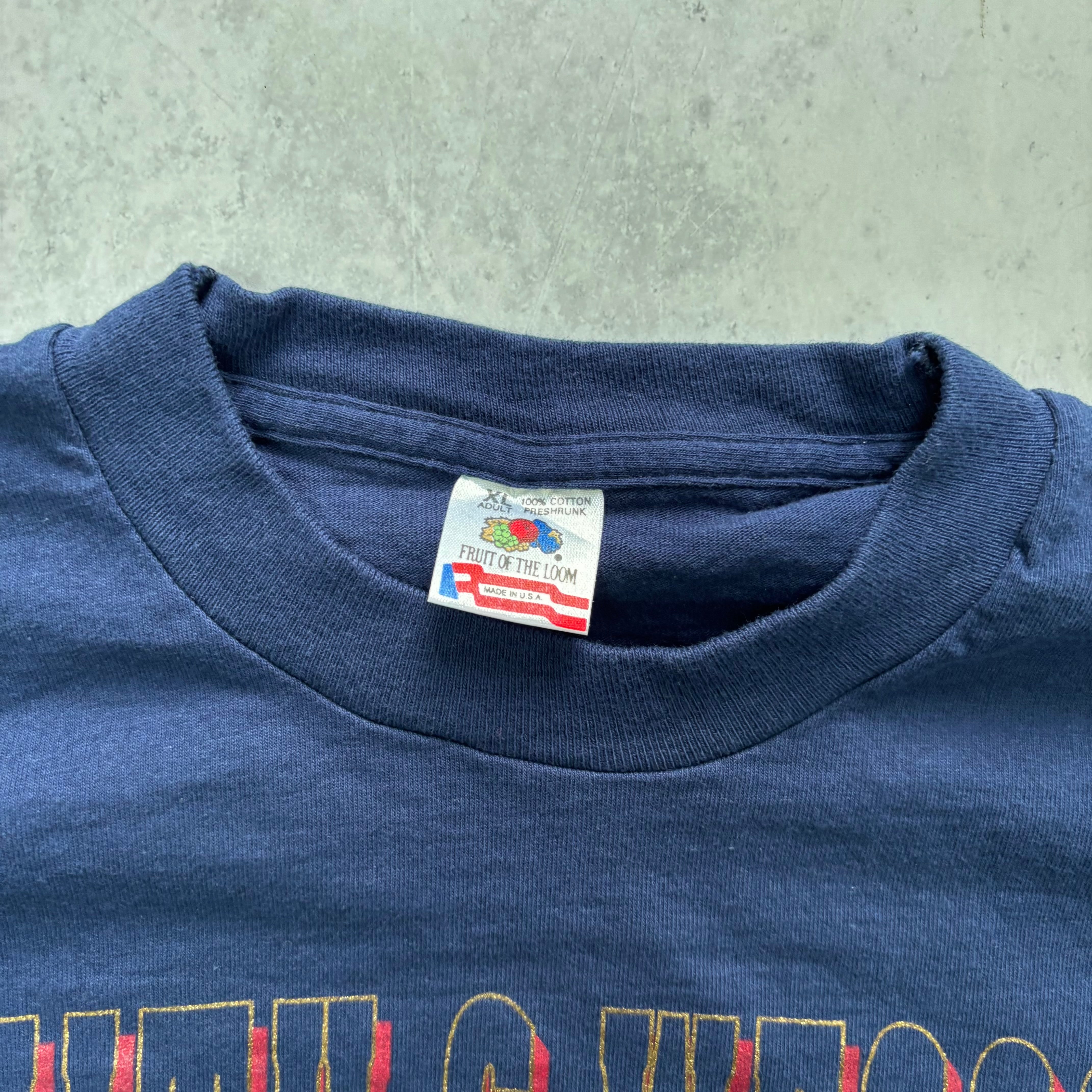 Vintage T Shirt Mens XL Navy Blue Single Stitch Graphic Print 90s College (E)