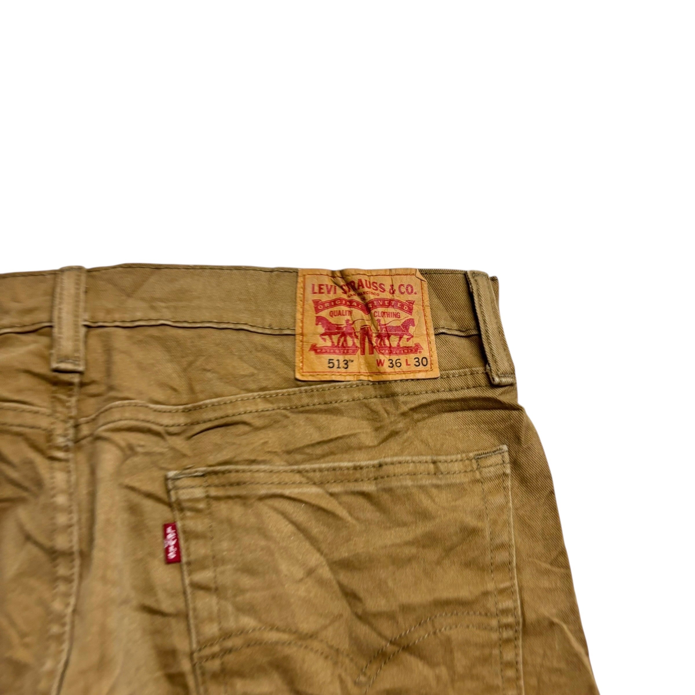 Levis 513 Jeans W36 L30 Mens Tan Slim Straight Fit Stretch Denim (E)