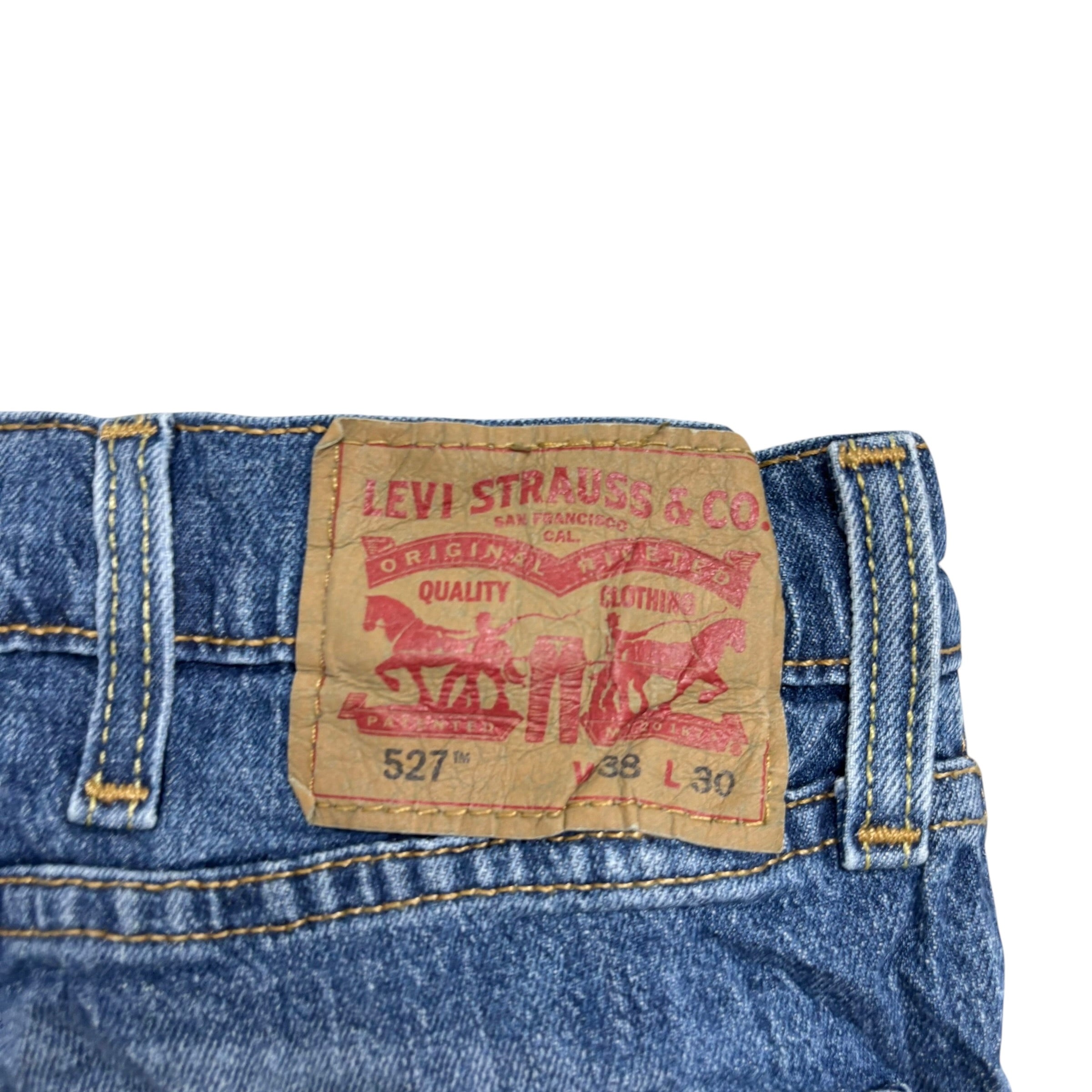Levis 527 Jeans W38 L30 Mens Mid Blue Slim Bootcut Fit Stretch Denim (E)