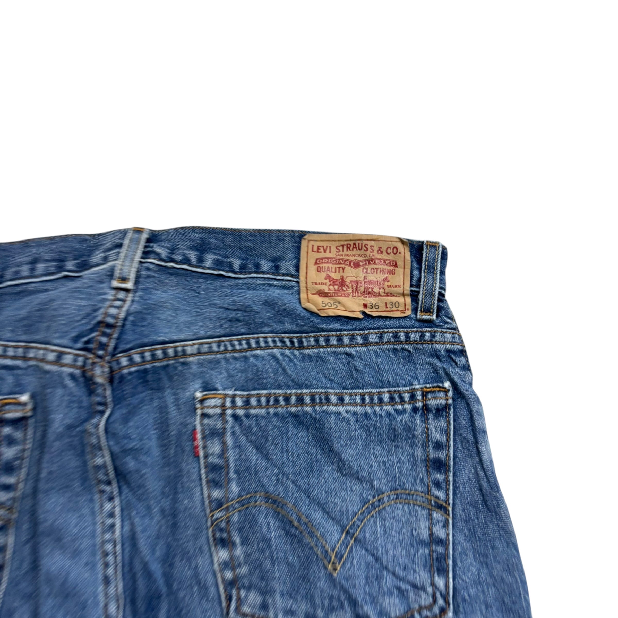 Levis 505 Jeans W36 L30 Mens Mid Blue Regular Straight Fit Vintage Denim