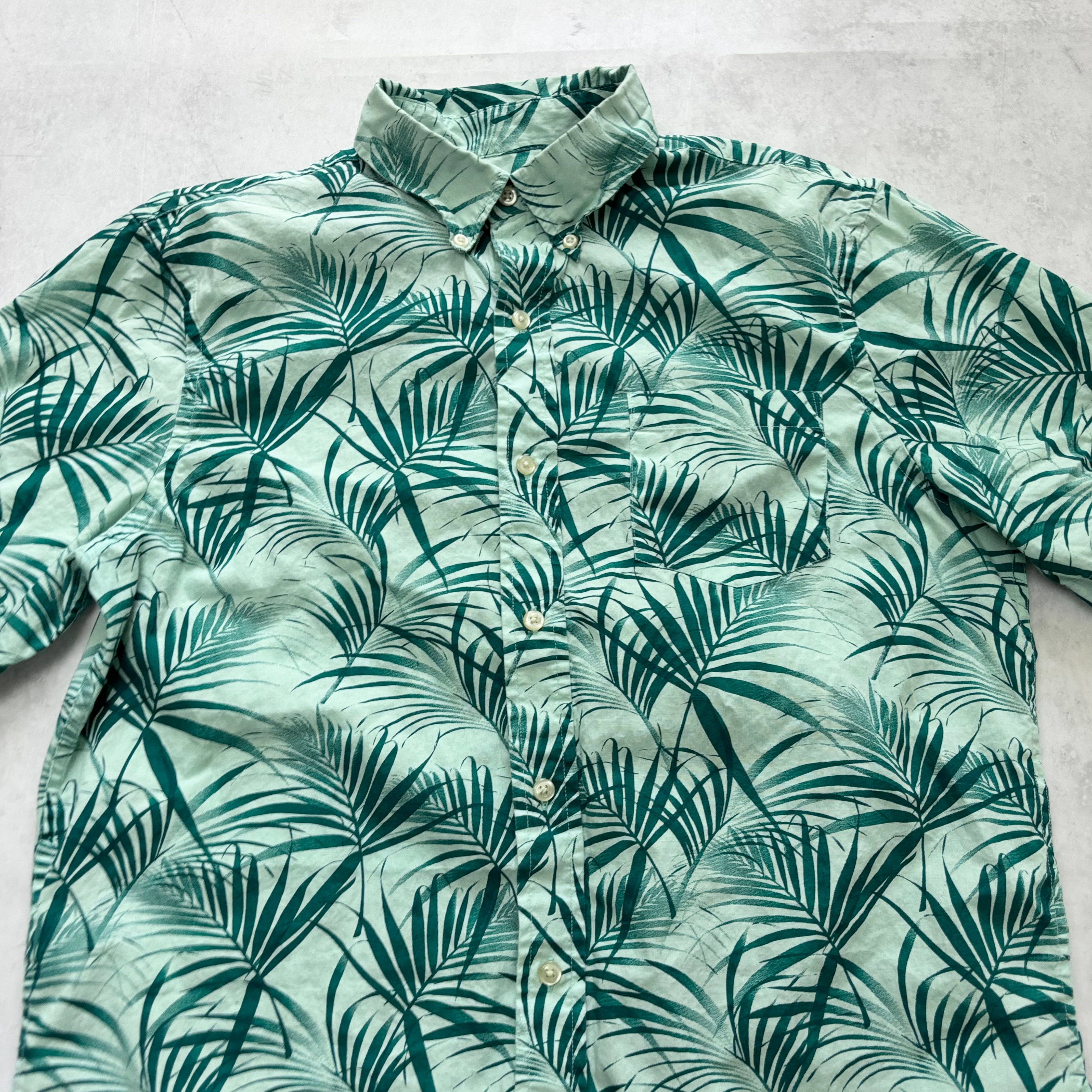 Vintage Chaps Hawaiian Shirt Mens Medium Green Floral Short Sleeve Cotton (E)