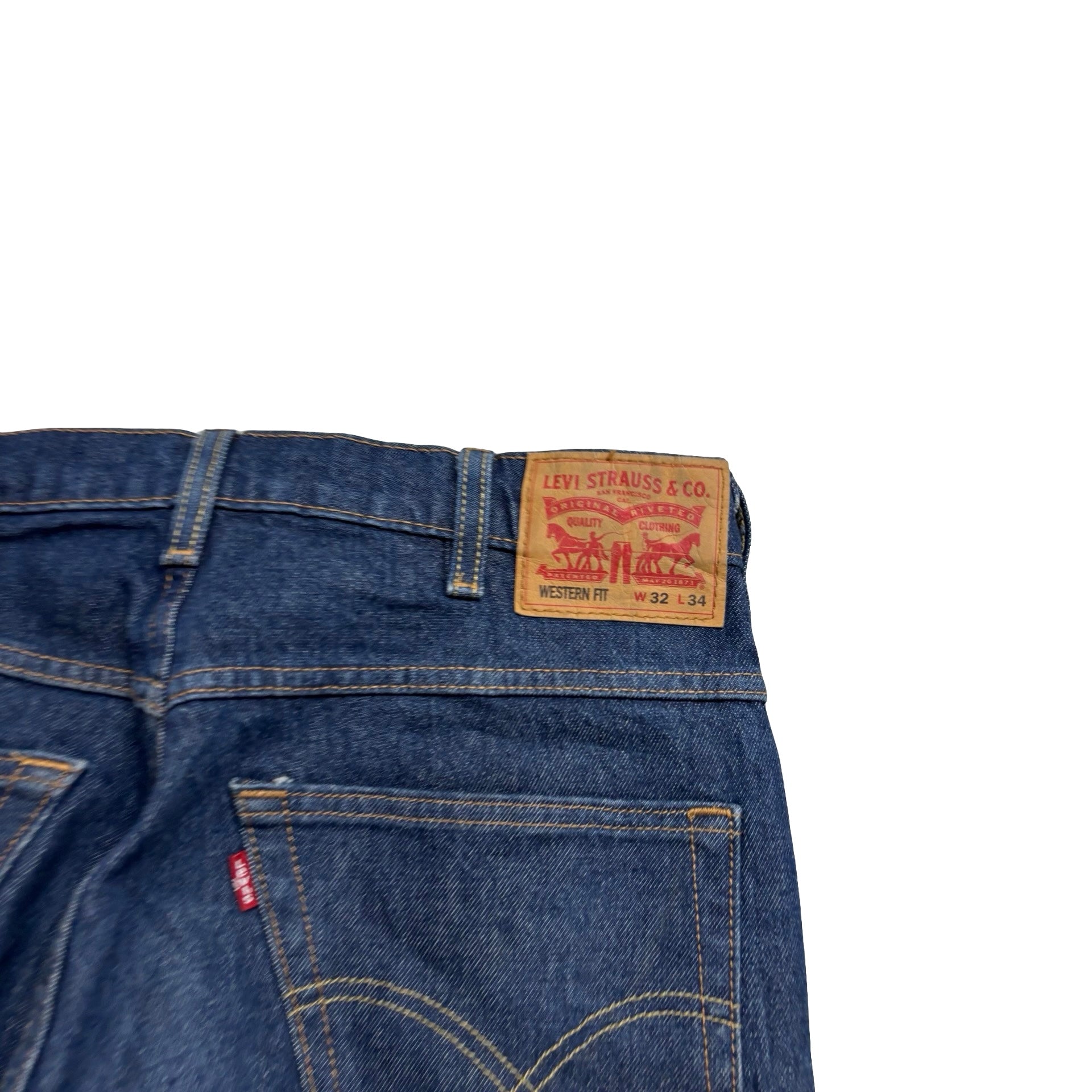 Levis Jeans W32 L34 Mens Dark Blue Western Regular Straight Stretch Denim (E)