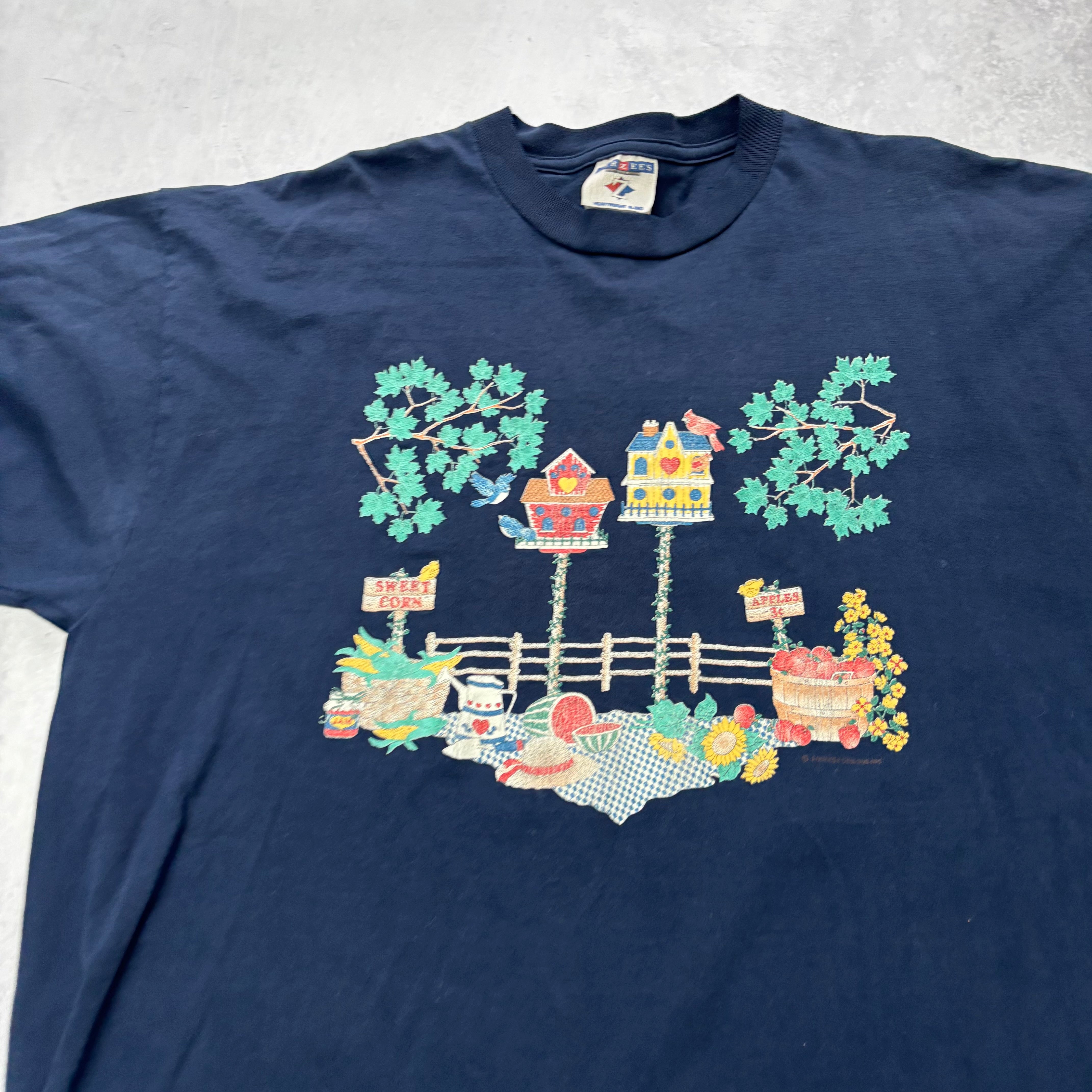 Vintage T Shirt Mens XL Navy Blue Graphic Print 90s Cute