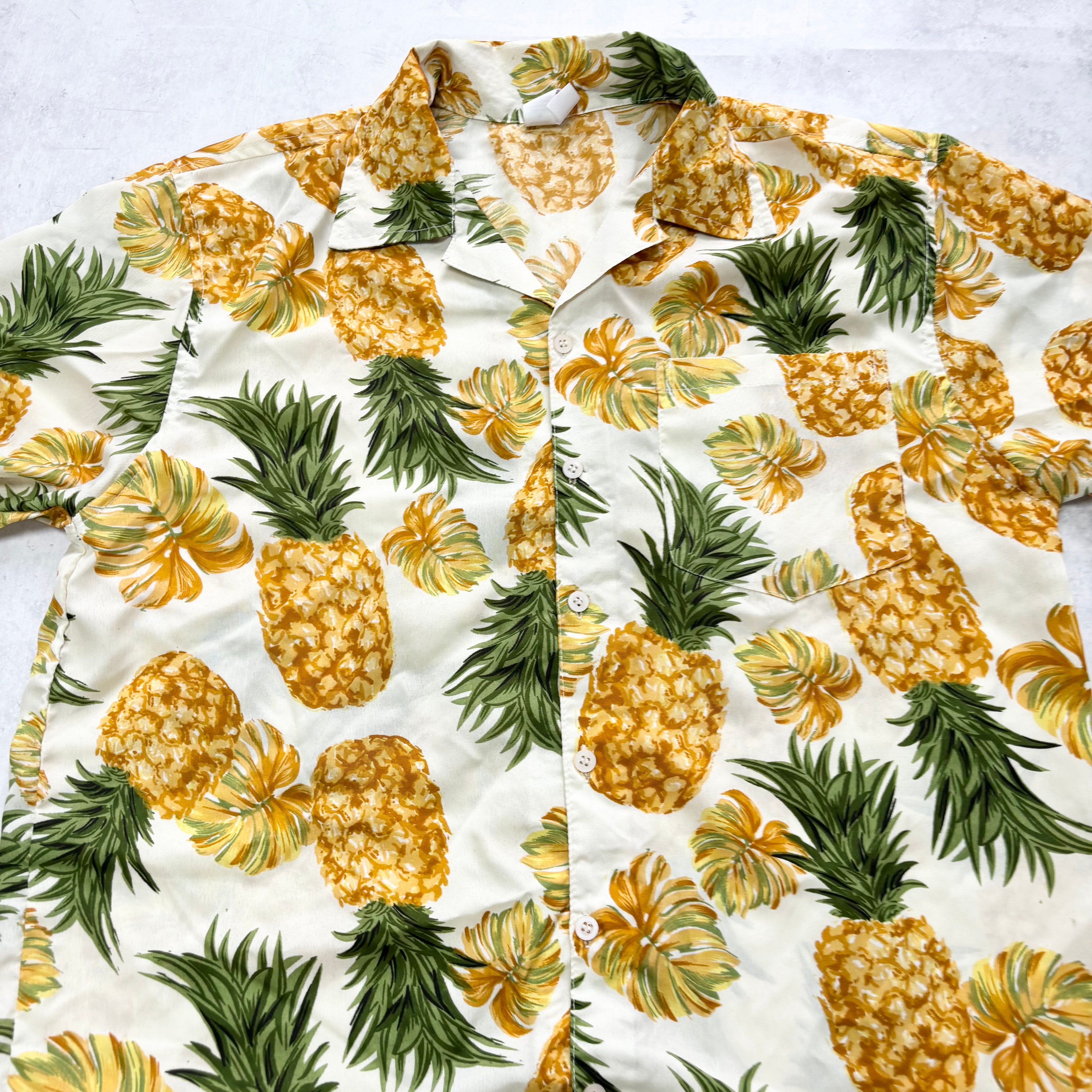 Hawaiian Shirt Mens Medium White Floral Aloha Short Sleeve Polyester (E)