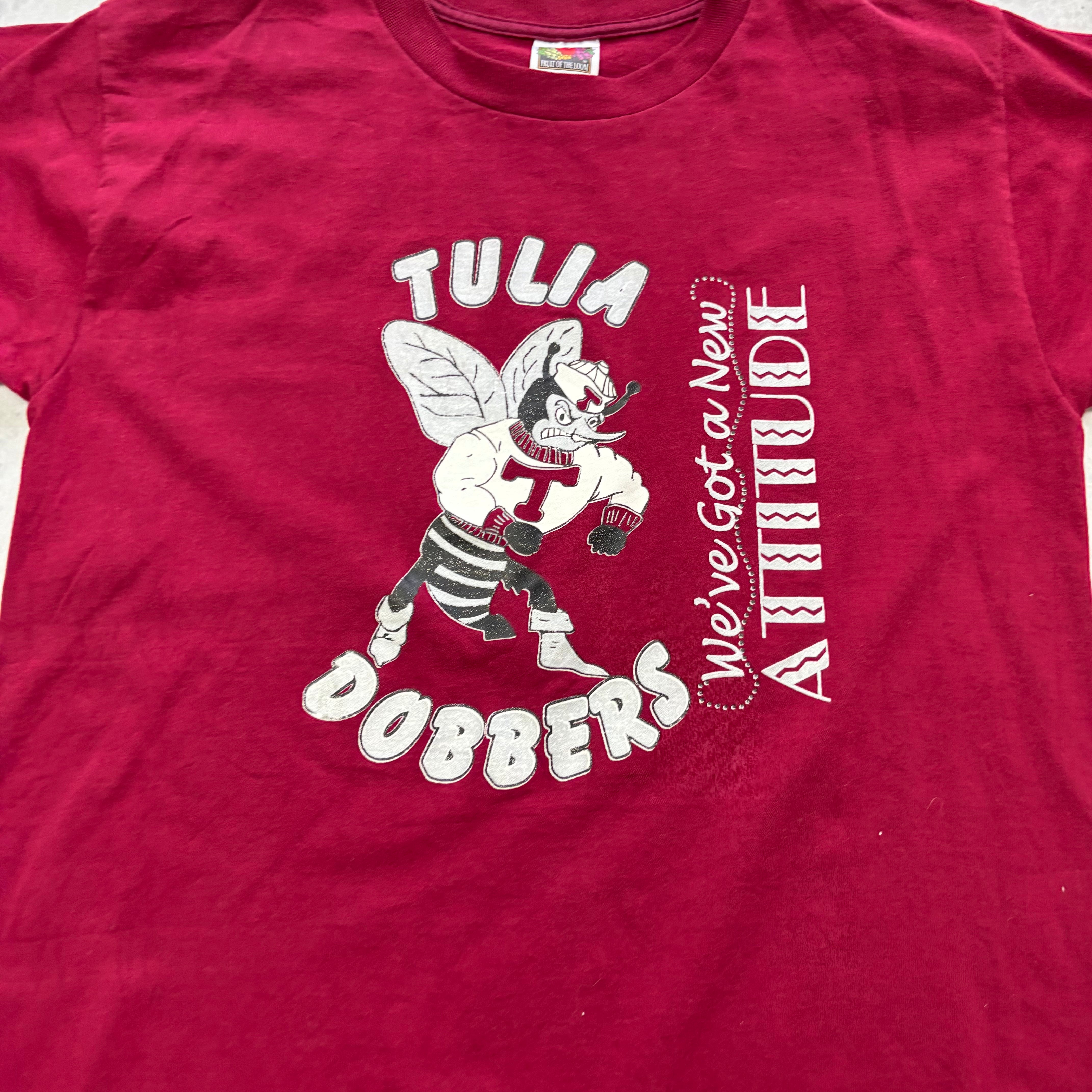 Vintage T Shirt Mens S/M Burgundy Graphic Print 90s College (E)